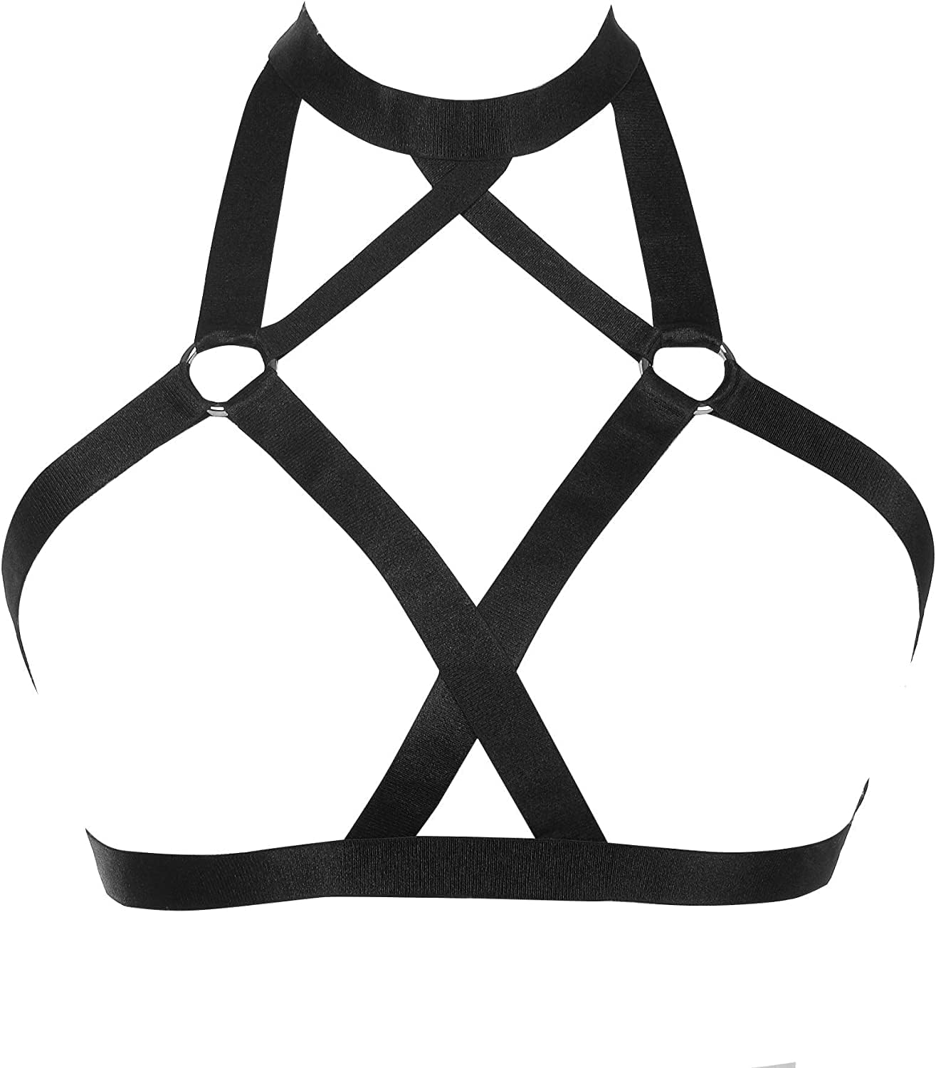 Worldtree Women Harness Elastic Band Lingerie Cupless Cage Bra Punk Gothic Hollow Out Rave Dance Apparel Black image number 2