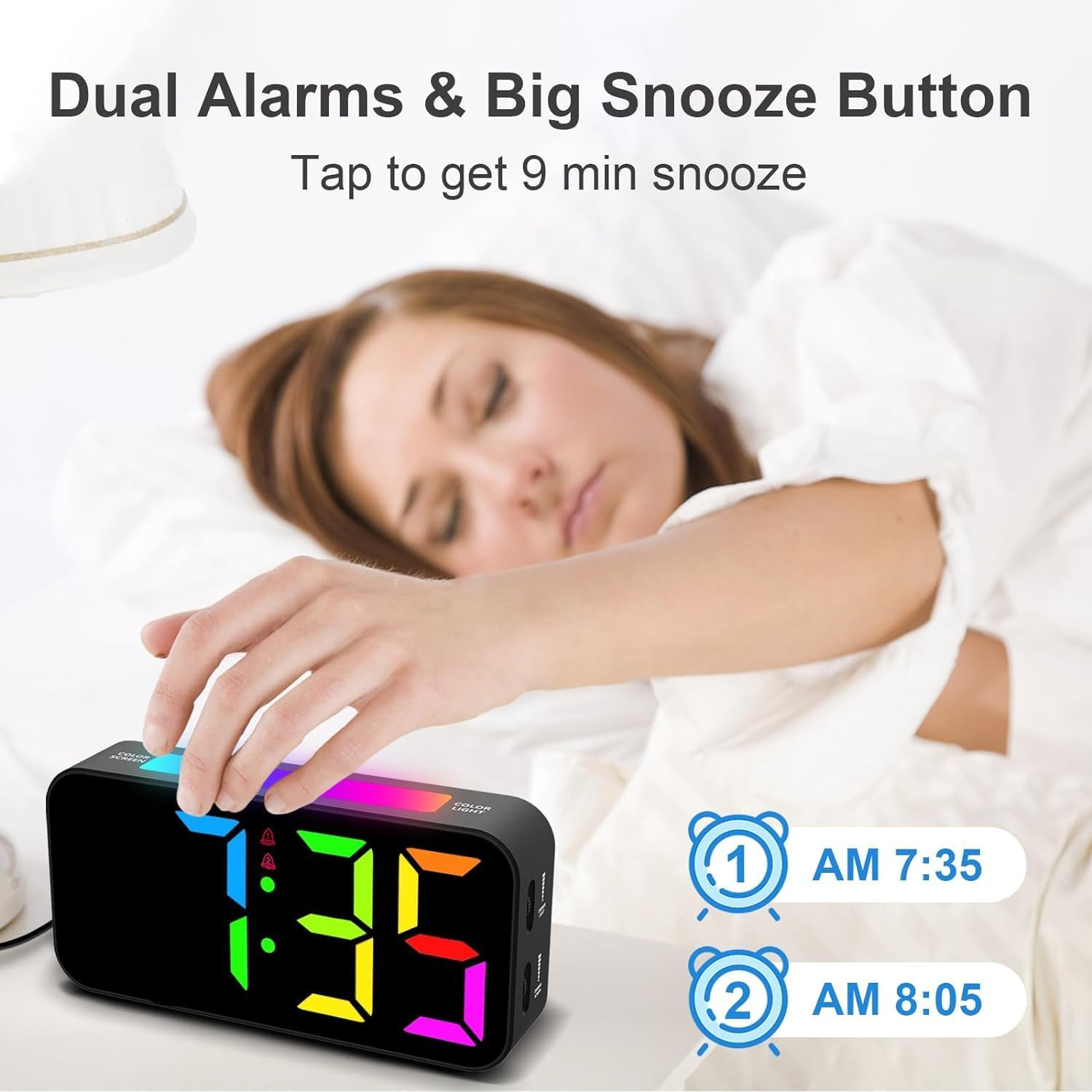Alarm Clocks for Bedrooms Heavy Sleepers, Digital Clock with Night Light, Large Display, Dual Alarm, Snooze, Dimmable Bedside Alarm Clock for Kids Teens Boys Girls (Black) image number 3