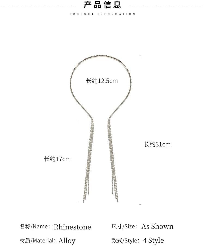 Fdsmall Rhinestone Wedding Headbands, Crystal Tassel Headband, Sparkling Hair Chain, Hair Hoop, Fake Earrings, Bling Hair Bands, Rhinestone Headpiece, Hair Accessories for Wedding, Bride, Girls (02) image number 6