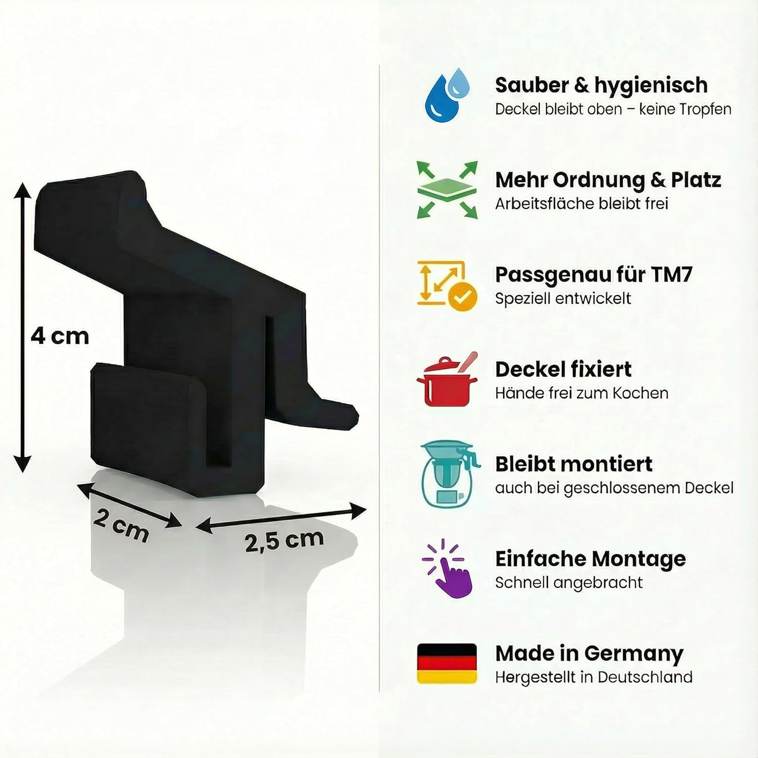 R-Satz Shop Lid Holder Compatible with Thermomix TM7 Practical Pack of 2 Holder for Mixer Lid Clean and Space-Saving Accessories for Storage (2) image number 6