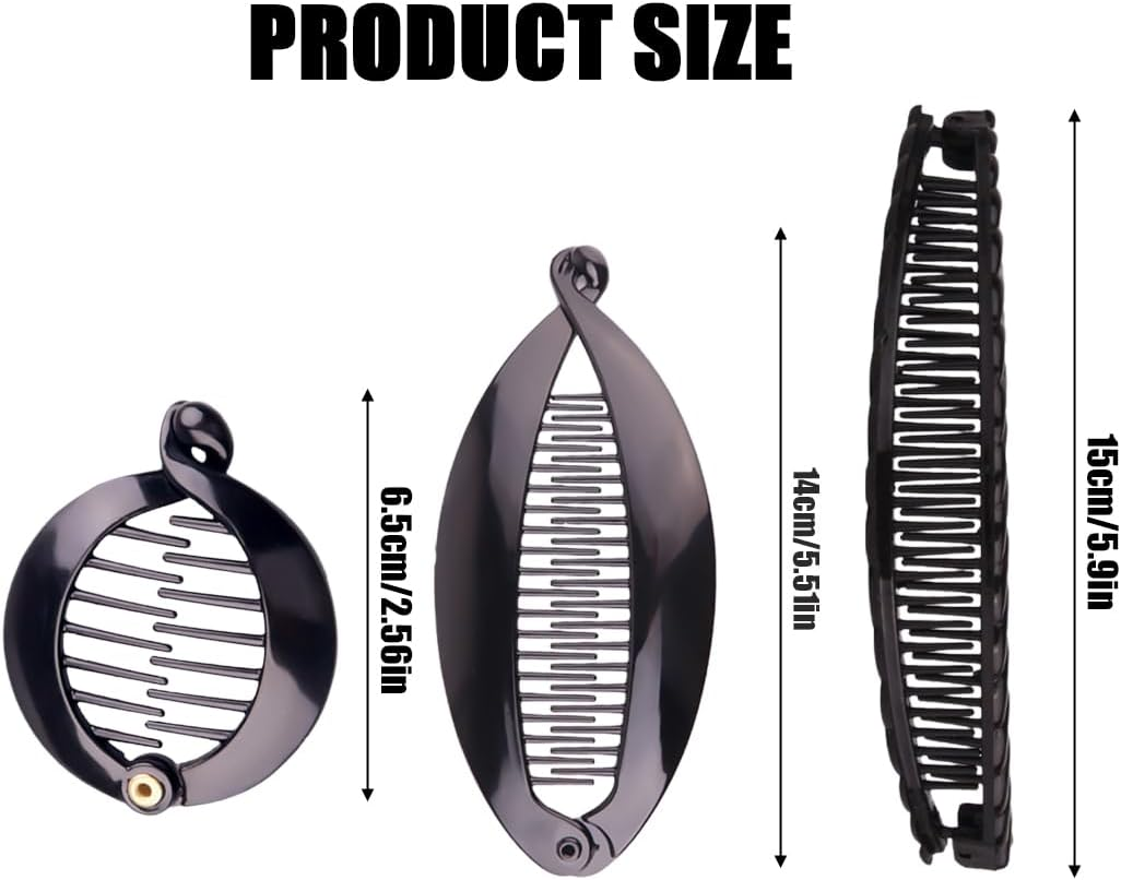 Set of 3 Banana Hair Clips Clincher Banana Clips for Thick Hair - round Hair Clips as Non-Slip Ponytail Holder - Ideal for Women and Girls as Hair Styling Accessories