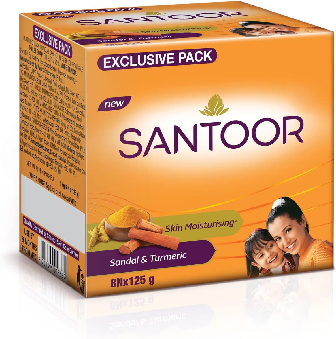 Santoor Sandalwood and Turmeric Bath Soap for Younger Looking and Glowing Skin, Combo Offer, 125 G (Pack of 8) image number 2
