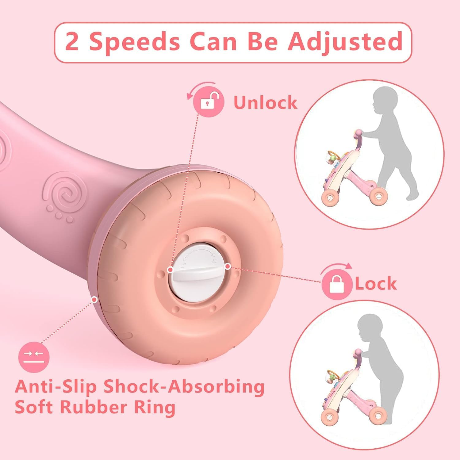 3 in 1 Baby Walker and Activity Center for Baby Girl,Toddler, Learning to Walk, Sit to Stand, Early Learning Push Toys for Infant Boy Girl (Pink) - Blue image number 5