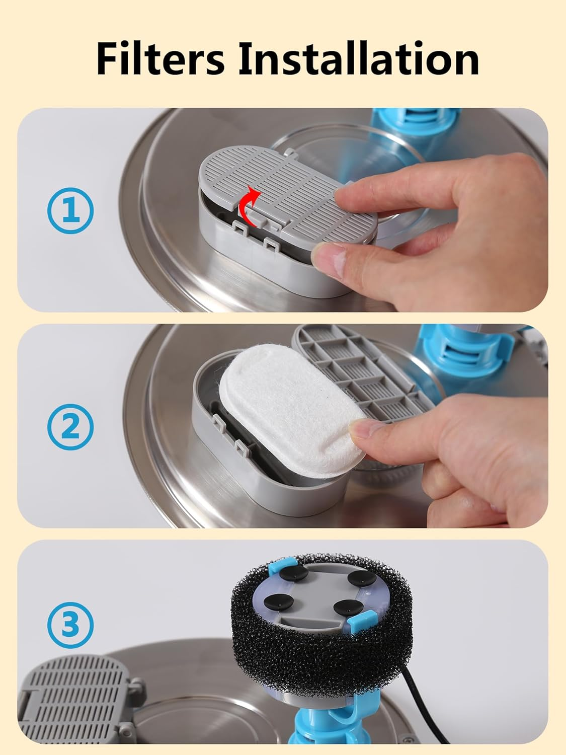 8Pcs Cat Water Fountain Filters,Hiumotan Filters for Cat Drinking Fountains,Replacement Pet Water Fountain Filters for 67Oz/2L,108Oz/3.2L Pet Water Fountain,4 Triple Filtering Filter & 4 Foam, Sponge image number 5