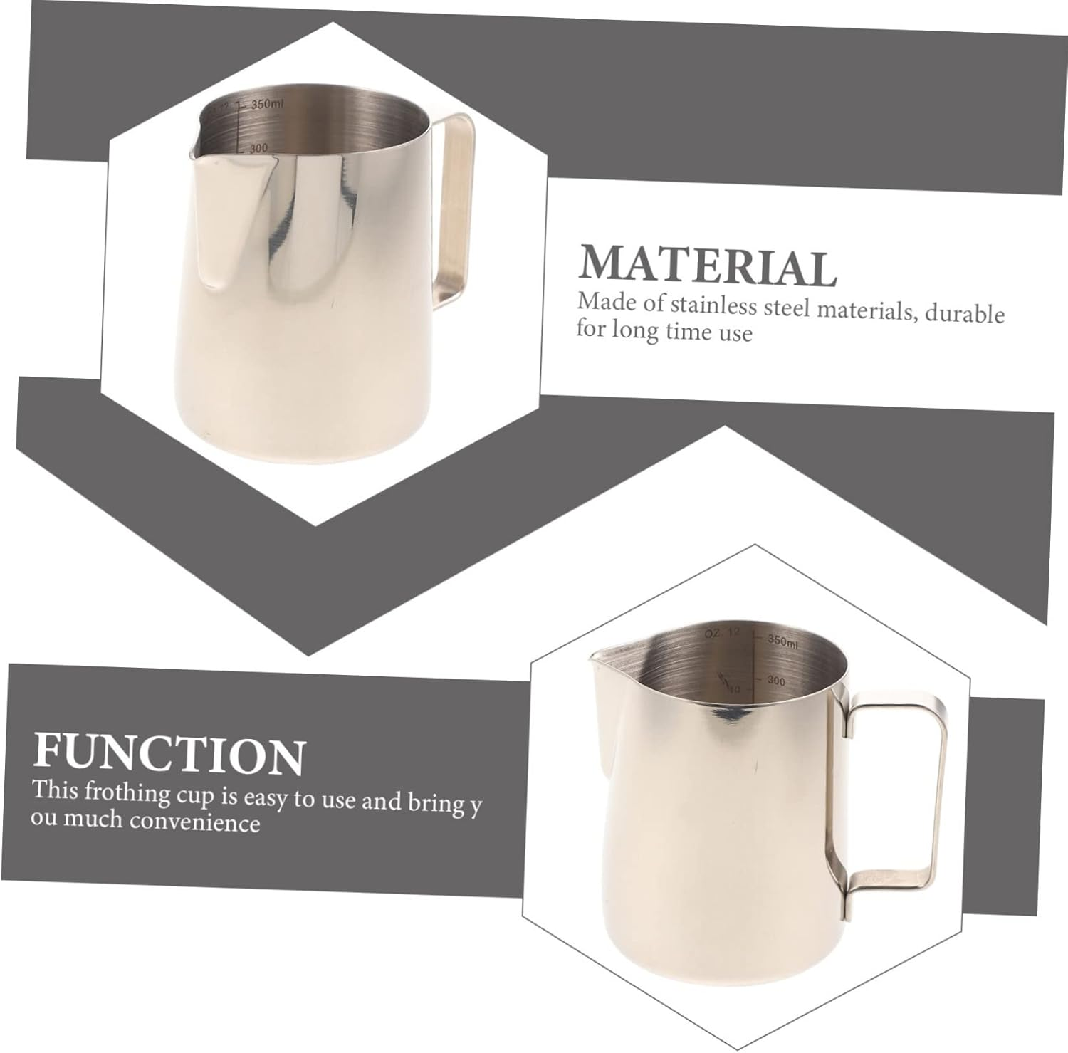 SECFOU Stainless Steel Handheld Milk Frothing Pitcher with Scale Convenient Kitchen Steaming Cup for Espresso Latte Cappuccino Art Comfortable Grip for Coffee and Milk Tea Lovers image number 5