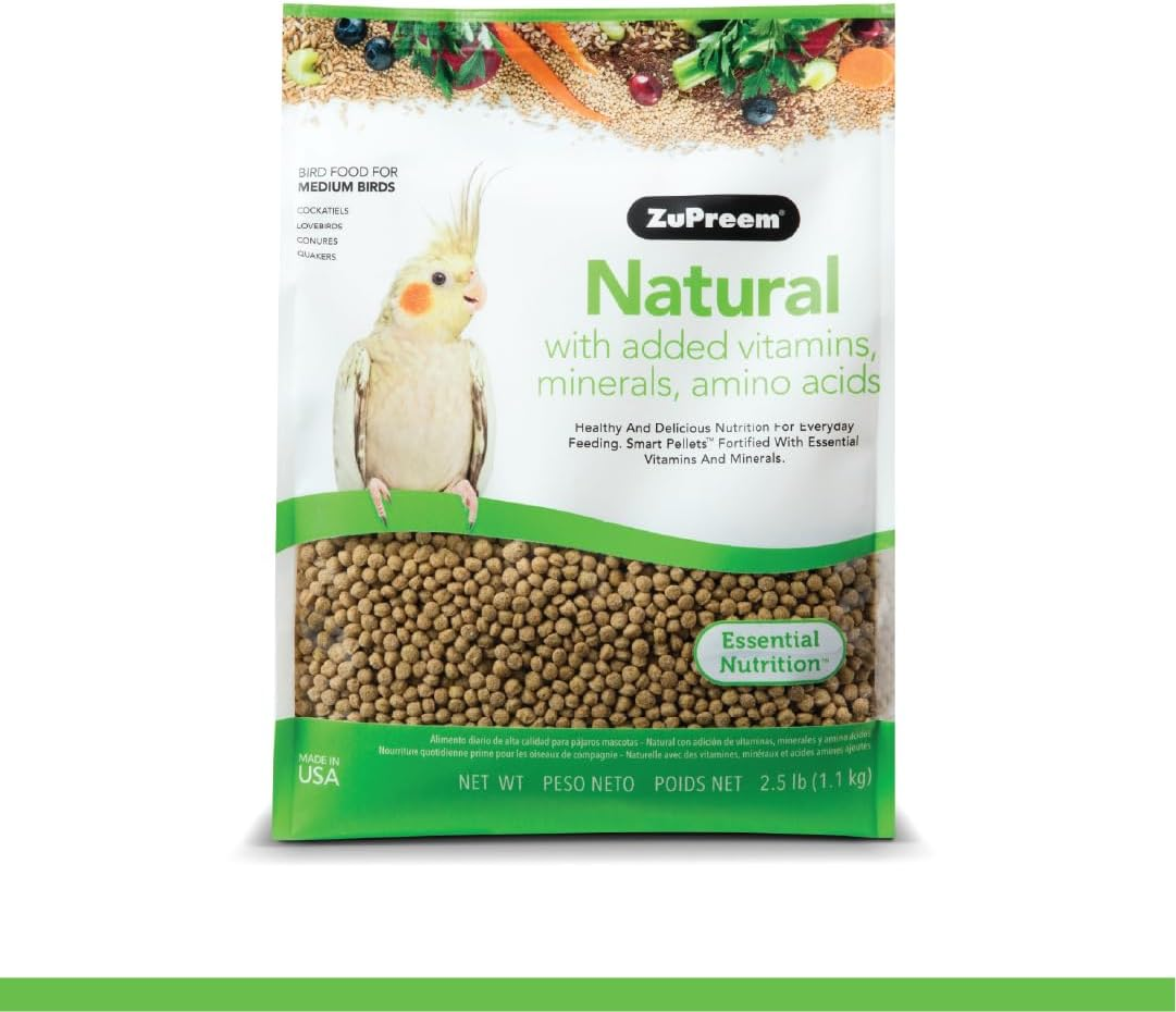 Zupreem Natural Bird Seed, Daily Bird Food with Added Vitamins & Minerals, Idea for Cockatiel, Lovebird, Quaker, Small Conure, Lorikeet, Core Nutrition for Medium Birds, Cockatiel Pellets, 1.1Kg image number 6