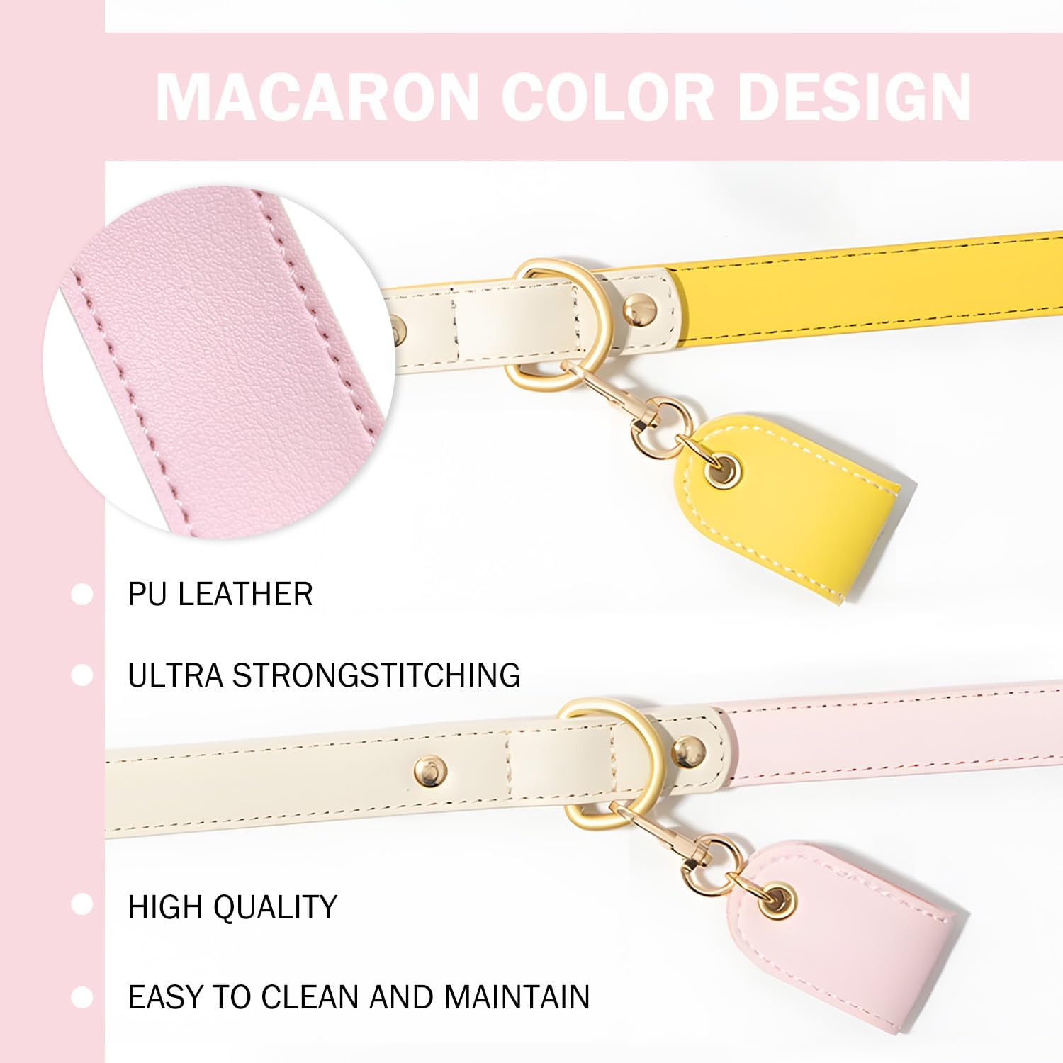 TORMEN Personalized Leather Keychain, Pet ID Tag Keychain, DIY PU Leather Nameplate for Dogs & Cats, Anti-Lost Pet Tag, Suitable for Bags & Zippers,Key Ring Accessories (Macaron Yellow) image number 3