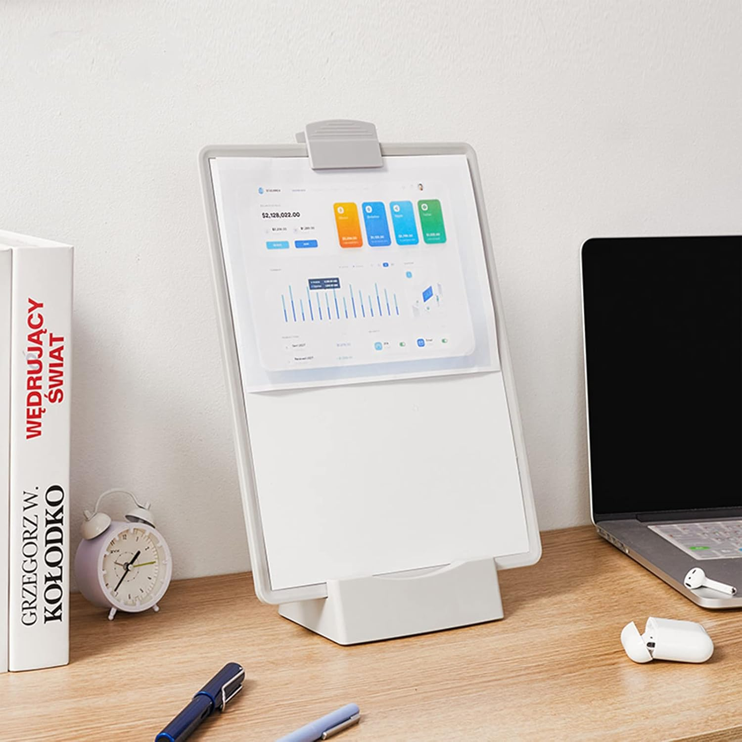 Nurdo Book Stand Holder Portable Multifunctional Magnetic White Board Paper Clipboard Bookstand Reading with Pen Slot Support for Reading Hands Free Student Children Writing Bracket Office image number 3