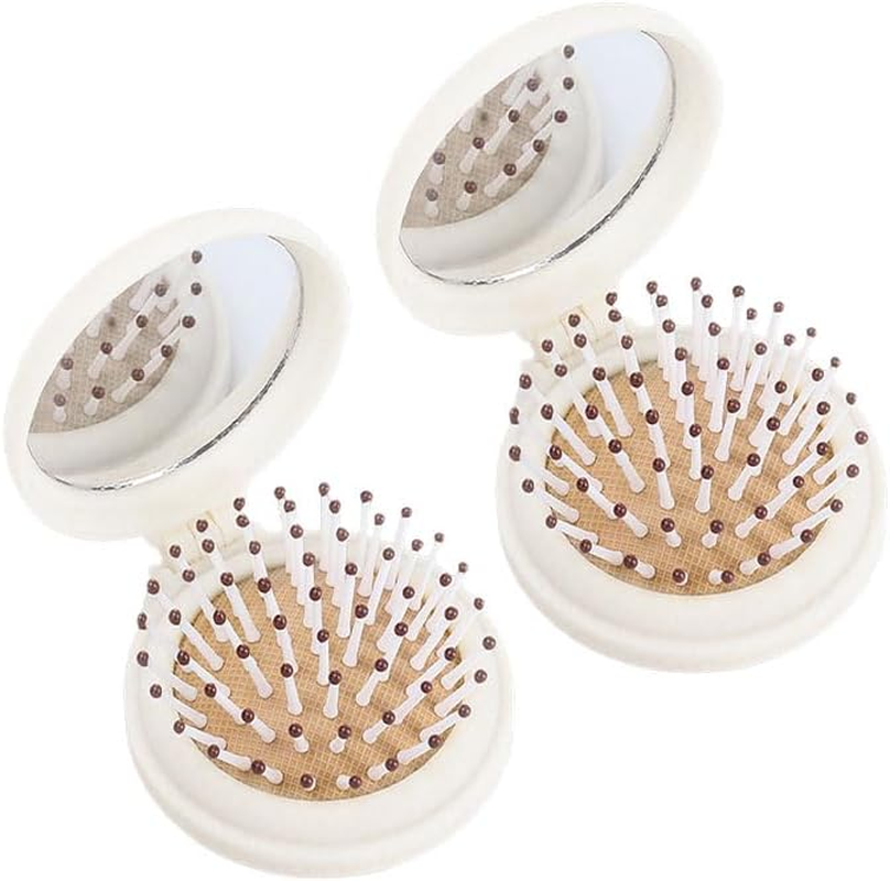 2Pcs Mini Foldable Hair Brush, Scalp Massage Function round Pocket Hair Brush for Travel, Home, and Office Use (White) - Black image number 4