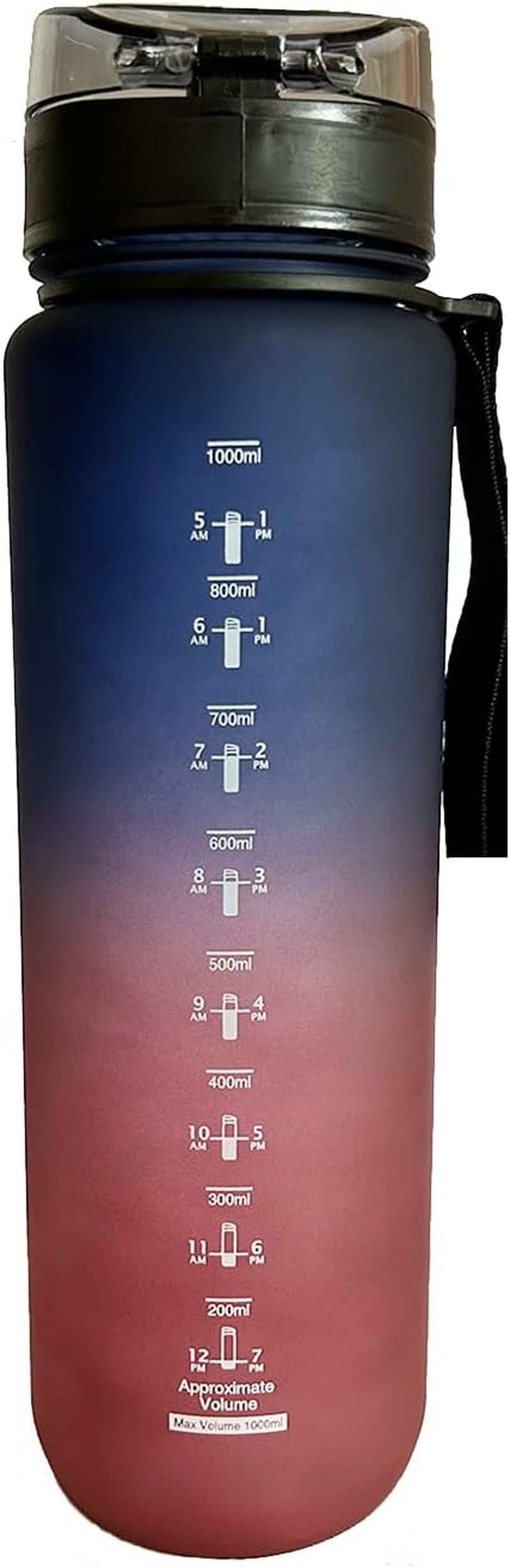DEARART 1000Ml Water Bottle with Motivational and Time Marker, BPA FREE Quick Drink without Straw, Suit Sports Office Gym Travel, Deep Blue&Red image number 1