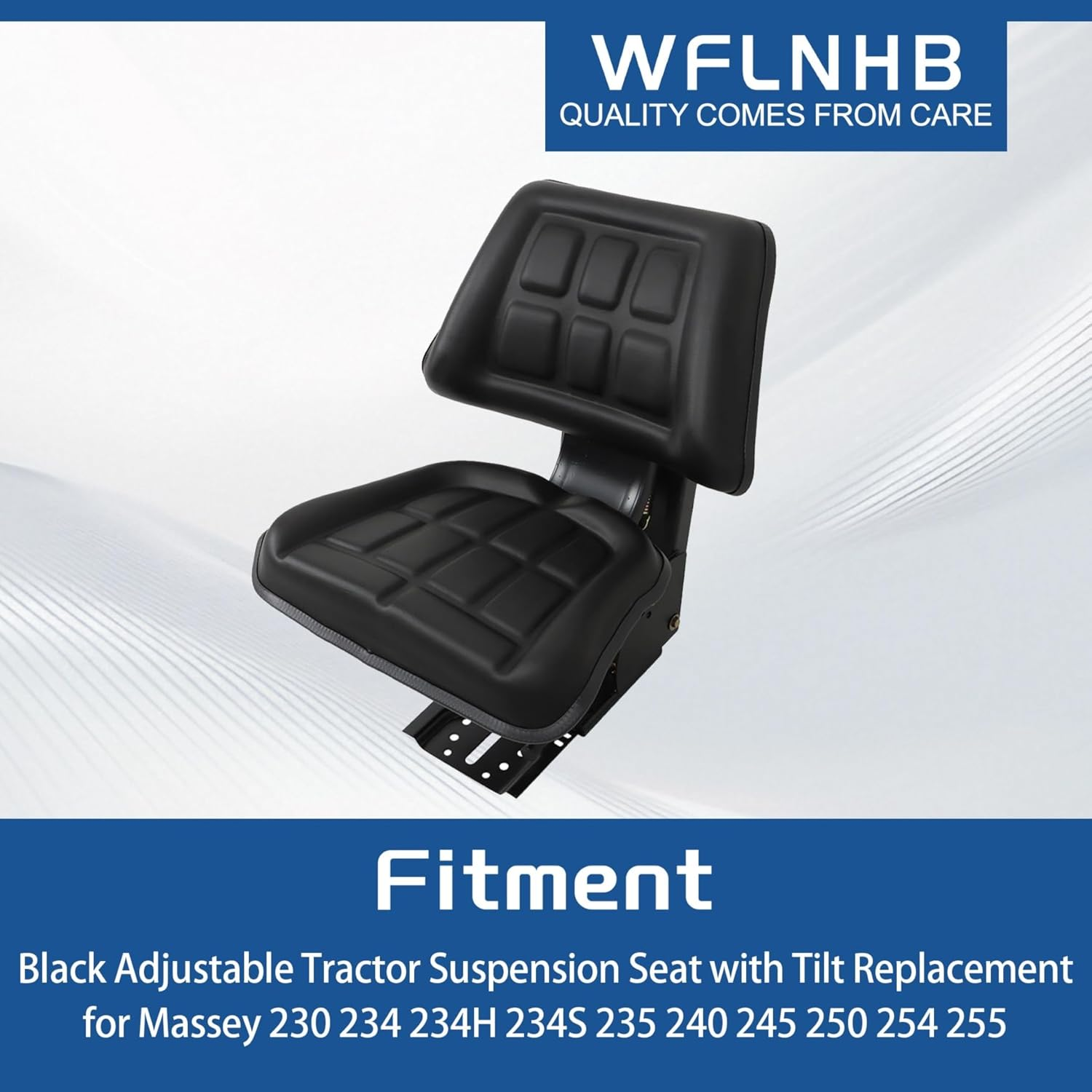 WFLNHB Black Adjustable Tractor Suspension Seat with Tilt Replacement for Massey Ferguson 230 231 234 234H 234S 235 240 245 250 254 255