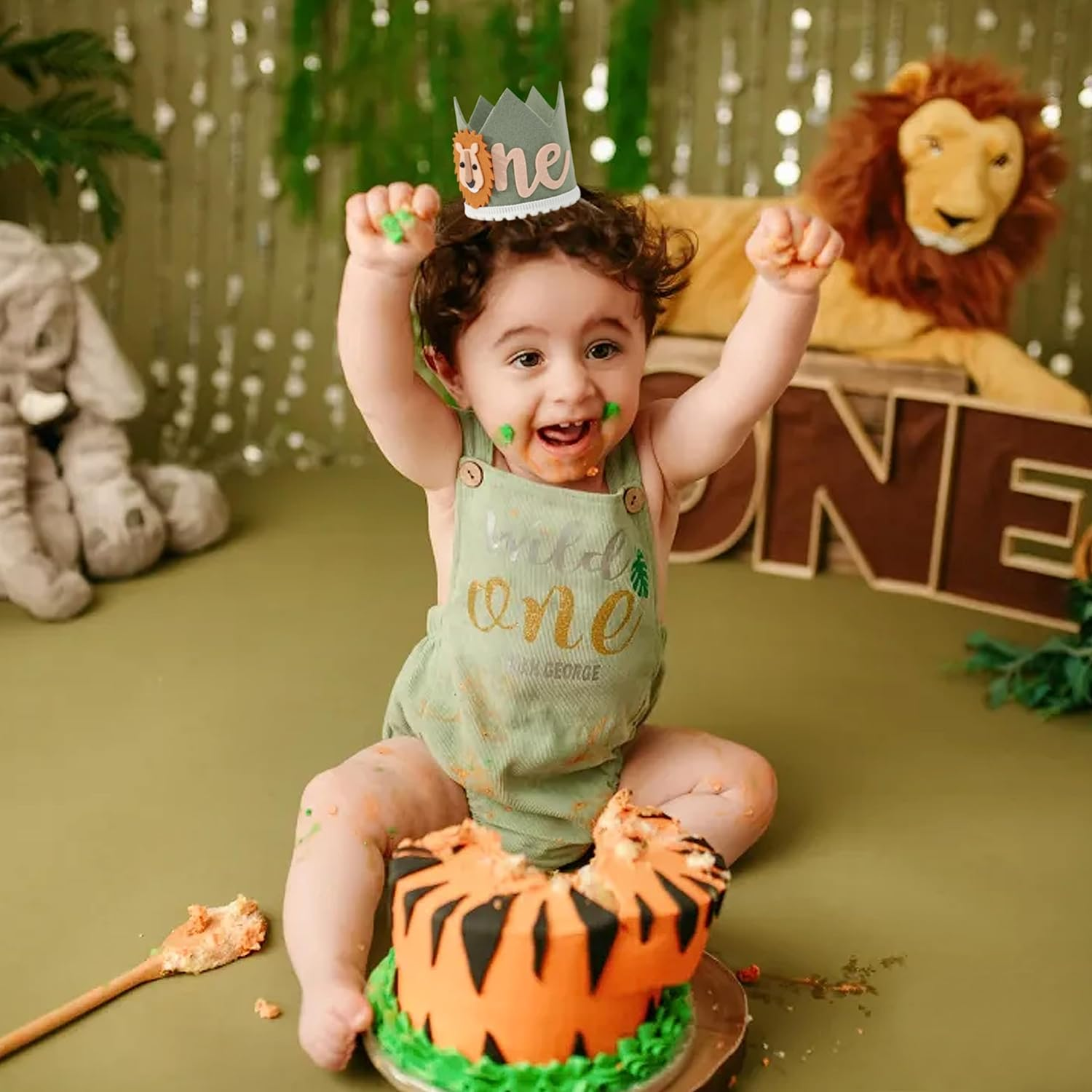 Lion Theme First Birthday Crown - Safari 1St Birthday Hat for Boys,Wild One Birthday Decoration,Photo Booth Props image number 1