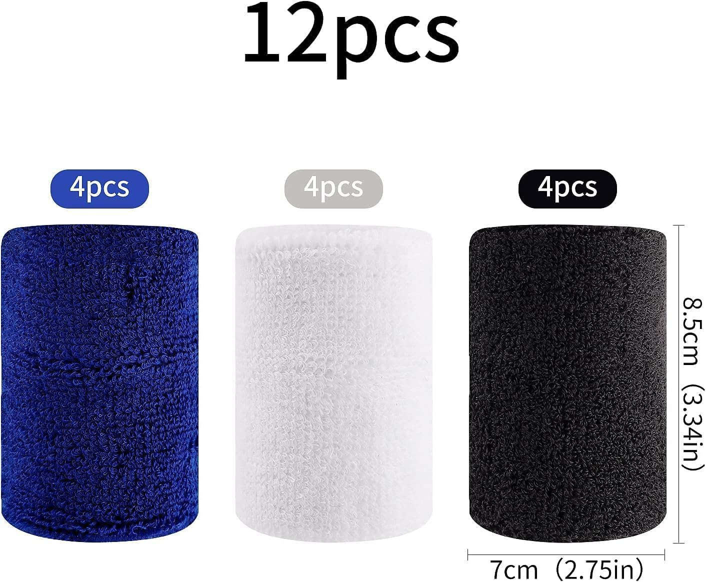 Absorbent Cotton Sweatbands Elastic Wrist Bands for Sports, 12Pcs Absorbent Cotton Sweat Bands, Sports Competitions Wristband Sweat Wrist Band for Men and Women image number 1