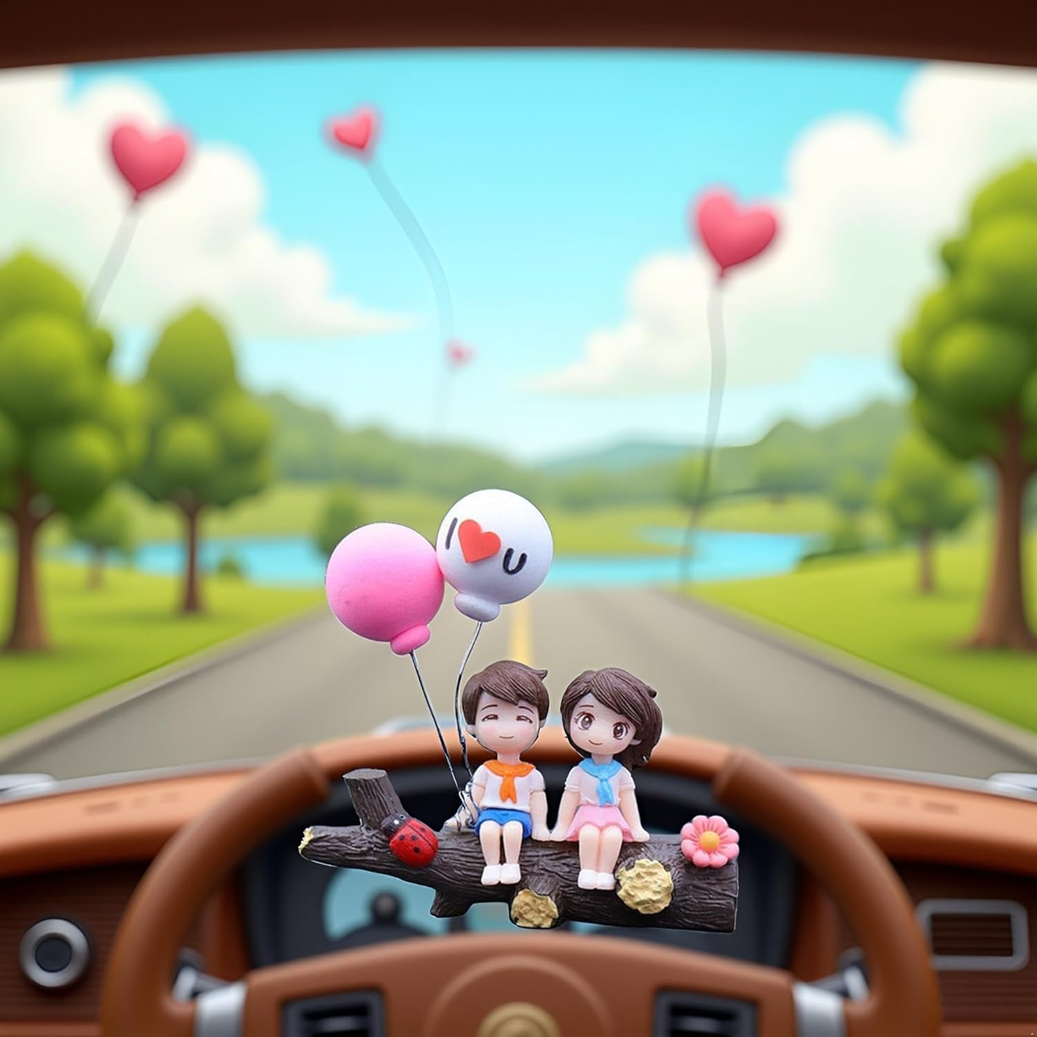 Jowxsx Lovely Cartoon Car Decoration,Couple Cute Ornaments, Car Dashboard Decorations Girl and Boy Ornament,Car Interior Cute Resin Ornaments Suit,Dashboard Figurine Gifts for Automotive image number 2