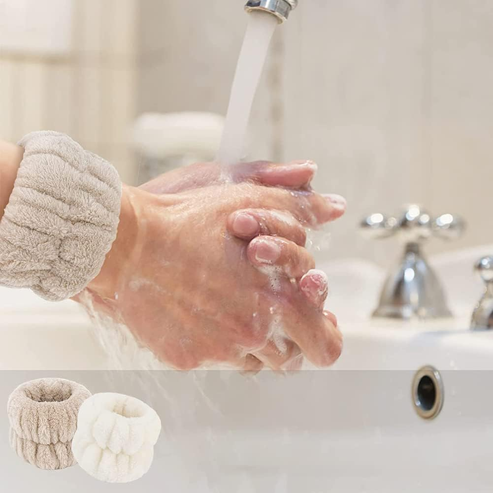 3 Piece Spa Headband and Bracelet Face Headband Wrist Wash Bands Set Soft Makeup Hair Band Fluffy Cosmetic Headband Grey image number 1