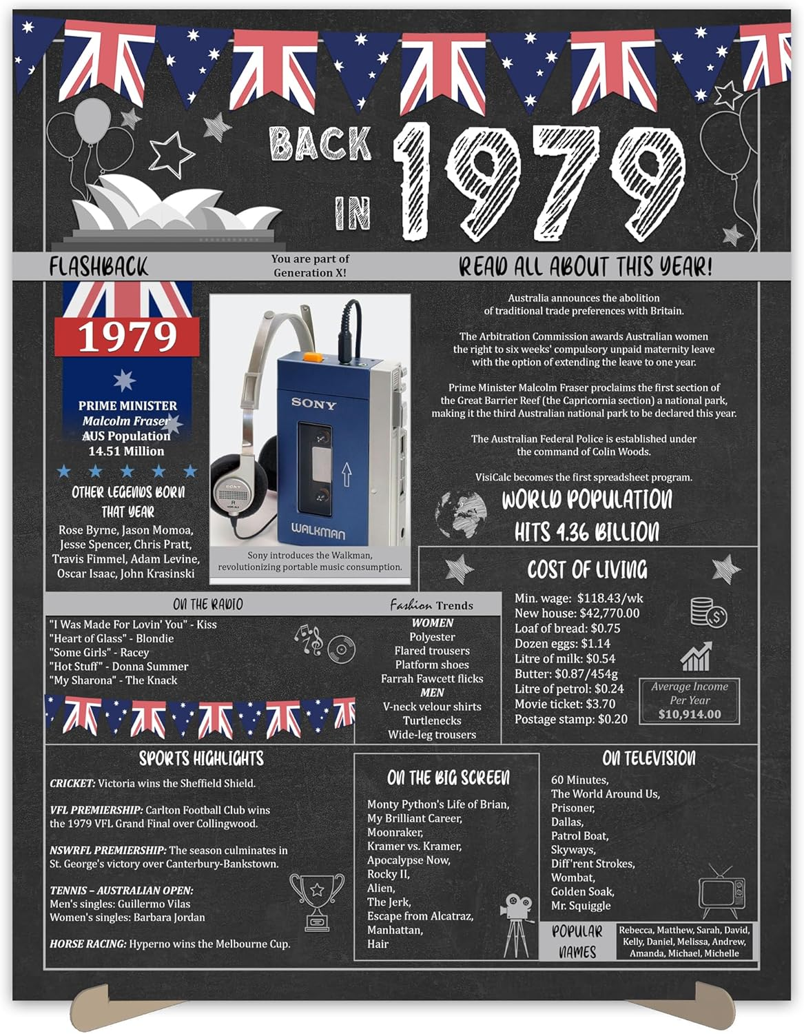 45Th Birthday Party Gifts - 45 Years Old Anniversary Poster for Men or Women. Back in 1979 Party Supplies. Birthday or Wedding Gift Ideas for Home Wall Decorations. Born 45 Years Ago Card A3 Size image number 6