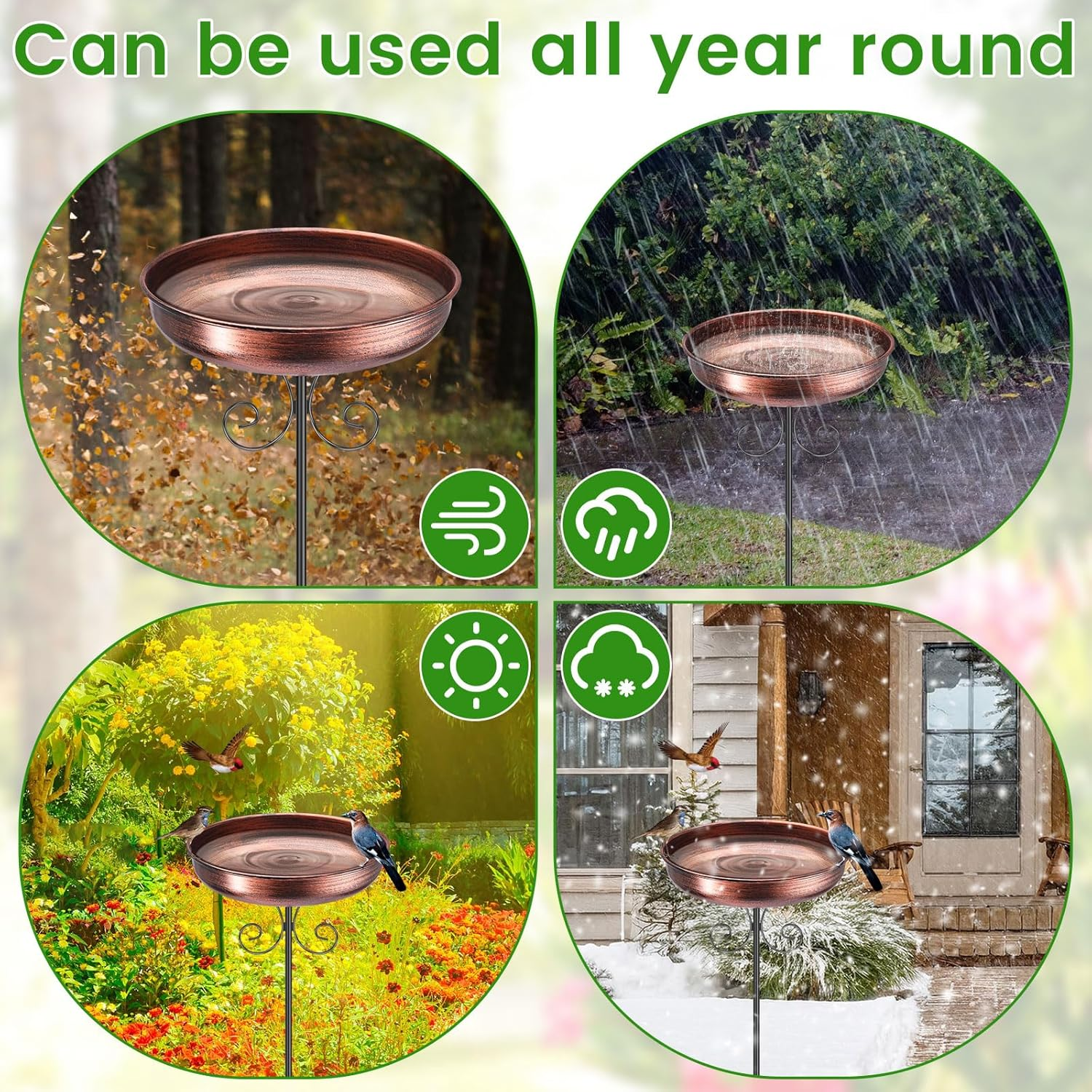 Metal Outdoor Standing Bird Bath Enduring Bird Bath Feeder Bowl Decorative Freestanding Birdbath for Garden Outdoor.(30Cm) image number 4