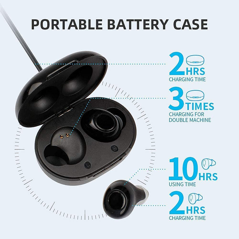 JINGHAO Hearing Amplifiers Aids Rechargeable with USB Charger Case Sound Amplifier Pair for Seniors, in the Ear Hearing Assis, Looks like Earbuds, Black
