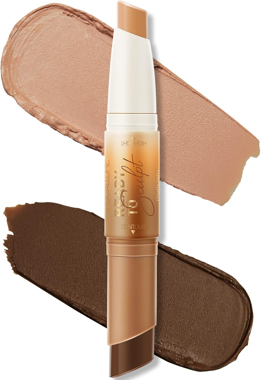 FOCALLURE 2 in 1 Cream Bronzer and Highlighter Stick,Non-Greasy & Non-Drying Contour Makeup Pencil,Easy to Create a Natural Matte Finishing with Highly Formula,Long Lasting & Waterproof Face Brighten Make up Pen,Deep image number 1