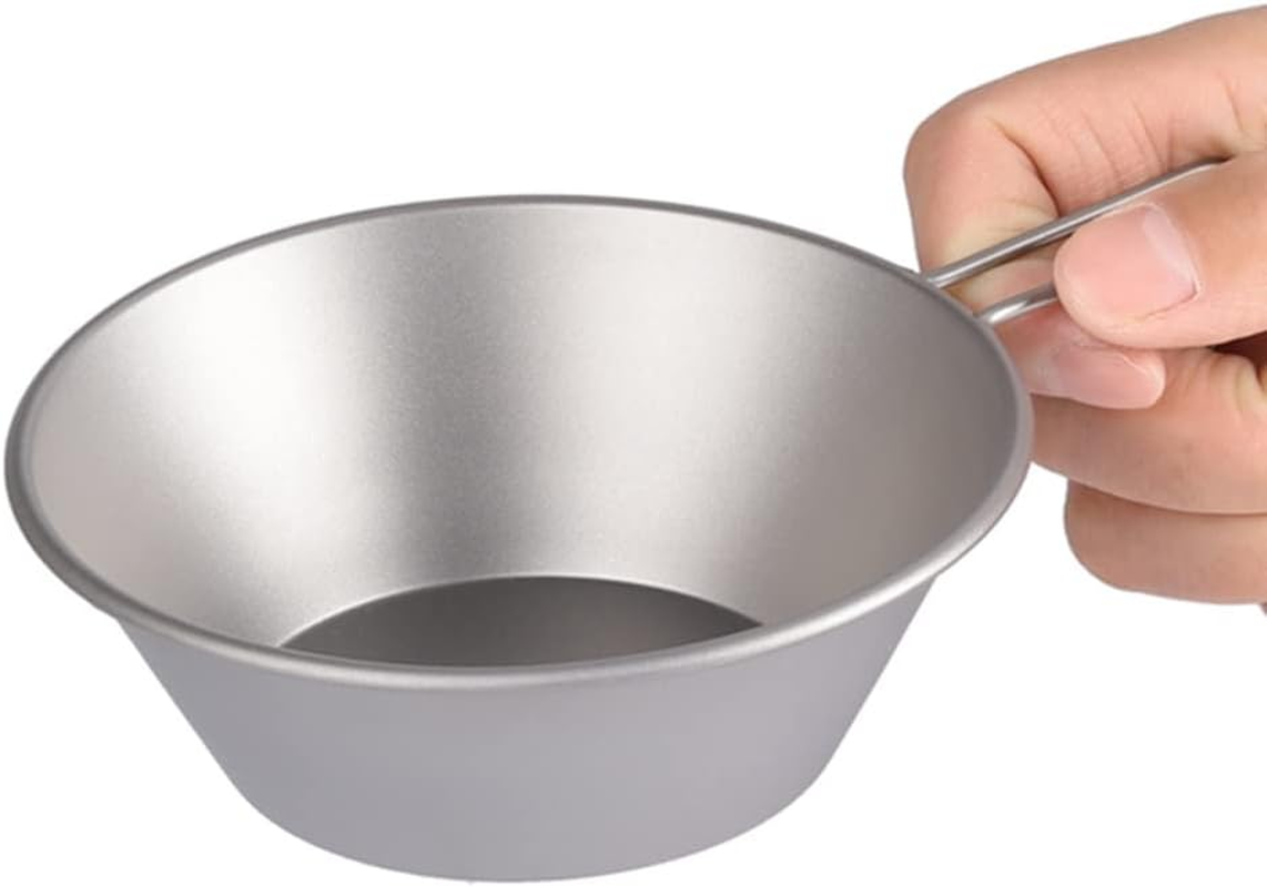 Nurdo Titanium Bowl with Handle Dinner Food Container Camping Pot for Outdoor Hiking Backpacking Picnic