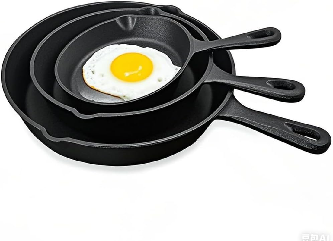 MTSDM Cast Iron Skillet Set, Non Stick Frying Pans Sets, Pan Cookware Set, Kitchen Dinner Set Utensil Pans, BBQ Induction Cookware Frypan, Steak Skillet, with Scald-Proof Gloves and Oil Brush image number 4