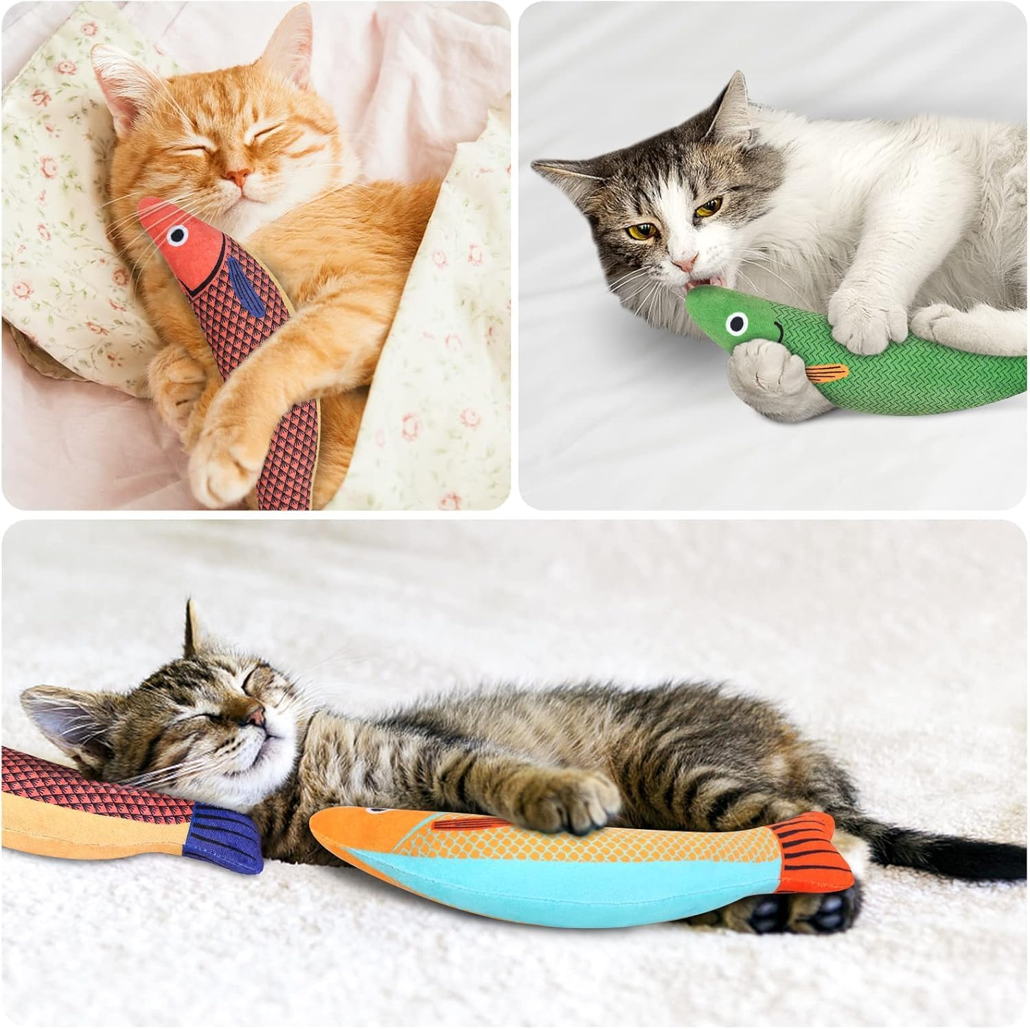 AHGXG - Catnip Toy, 3PCS Cat Chew Toys, Bite Resistant Catnip Toys with Bell Inside, Plush Cartoon Kitten Teething Interactive Toy for Cats image number 3