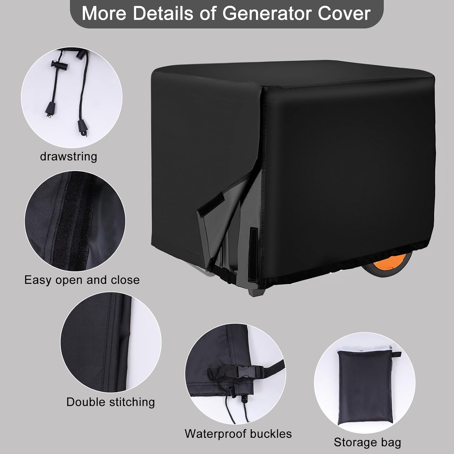 Generator Cover, 600D Waterproof Universal Generator Cover, Heavy Duty 38 X 28 X 30 Inch Outdoor Generator Covers, Suitable for 5500-15000Watt, Black image number 3