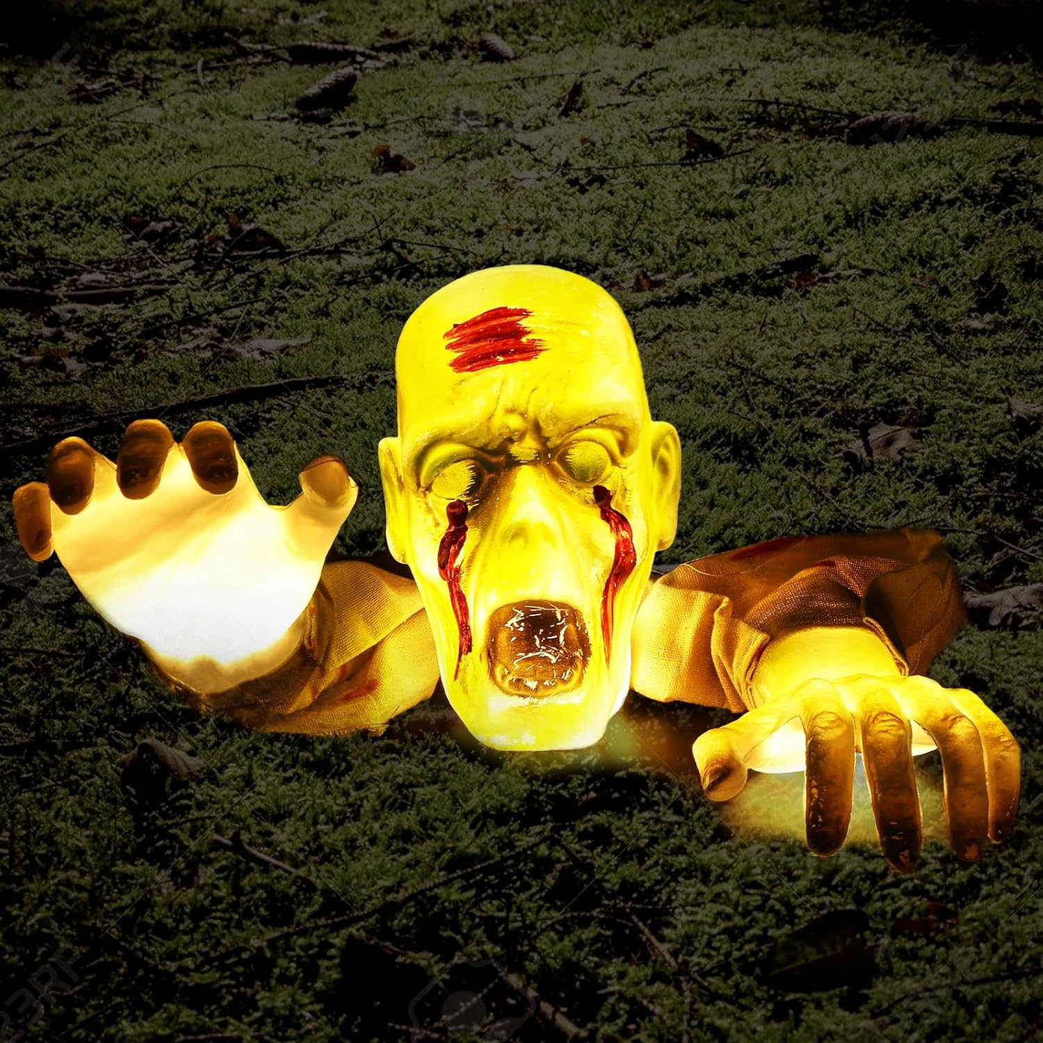 Halloween Decorations Outdoor Lighted Zombie Groundbreaker, Scary Zombie Halloween Decorations, Realistic Skeleton Arms Stake & Face for Garden Haunted House Graveyard Creepy Halloween Party Decor image number 5