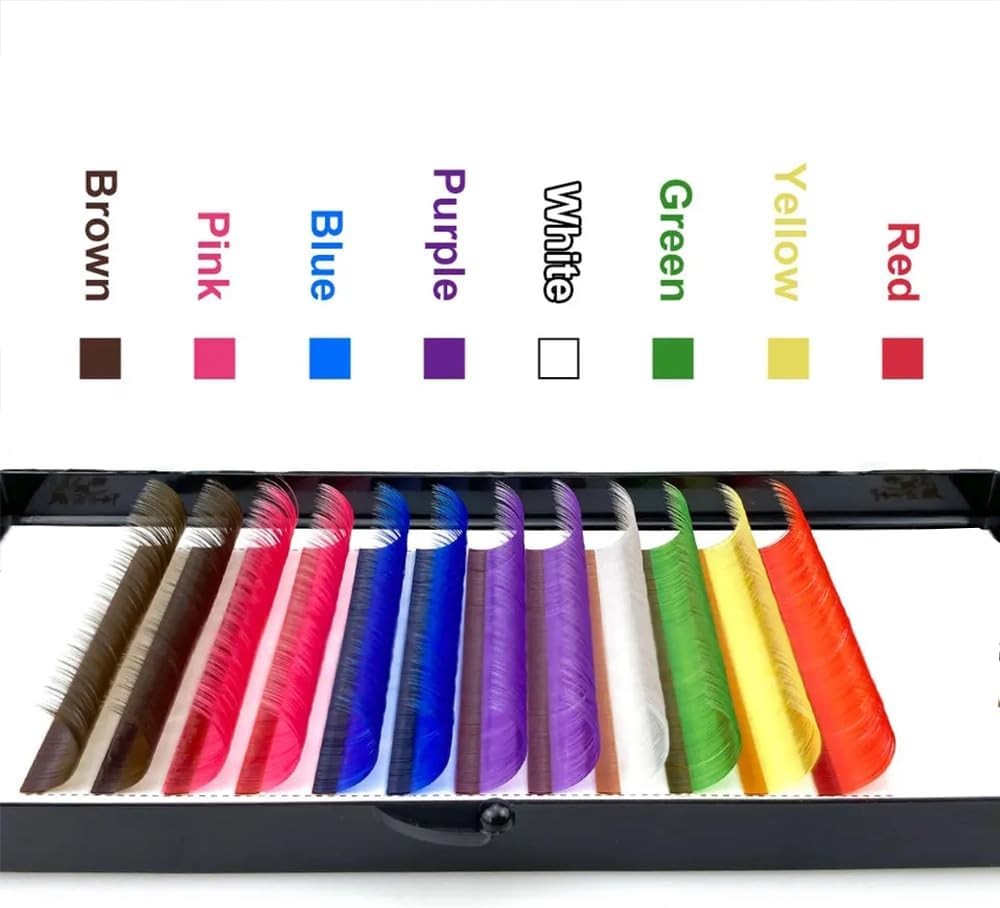 Eyelash Extension Classic Lashes 8 Colors Rainbow Cluster Lashes 0.07Mm Premade Classic Individual Lashes Colored Volume Lash Extensions for Christmas New Year for Girls Makeup (0.07-C-12Mm) image number 3