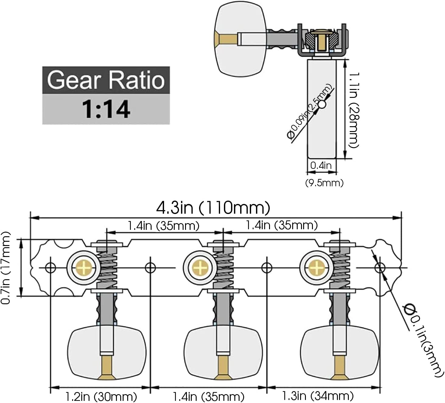 Mr.Power Classical Guitar Tuners Machine Heads 3+3 Set Tuning Keys Machine Pegs(Black Button) image number 5