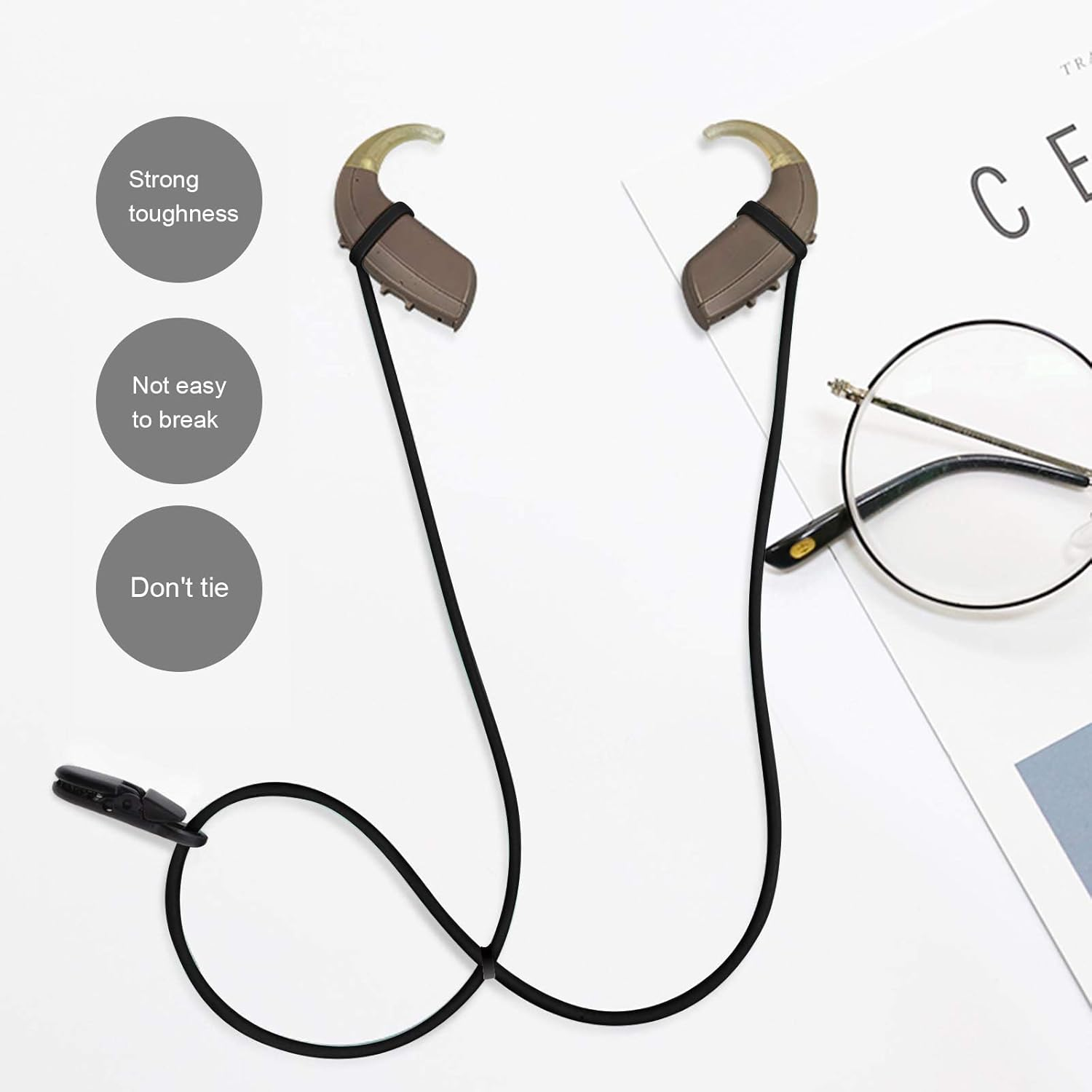 Emsea Hearing Aid Clip Holder Anti-Lost Lanyard Safety Retainer Retention Cord Protector Silicone Black for Adults Seniors Kids image number 4