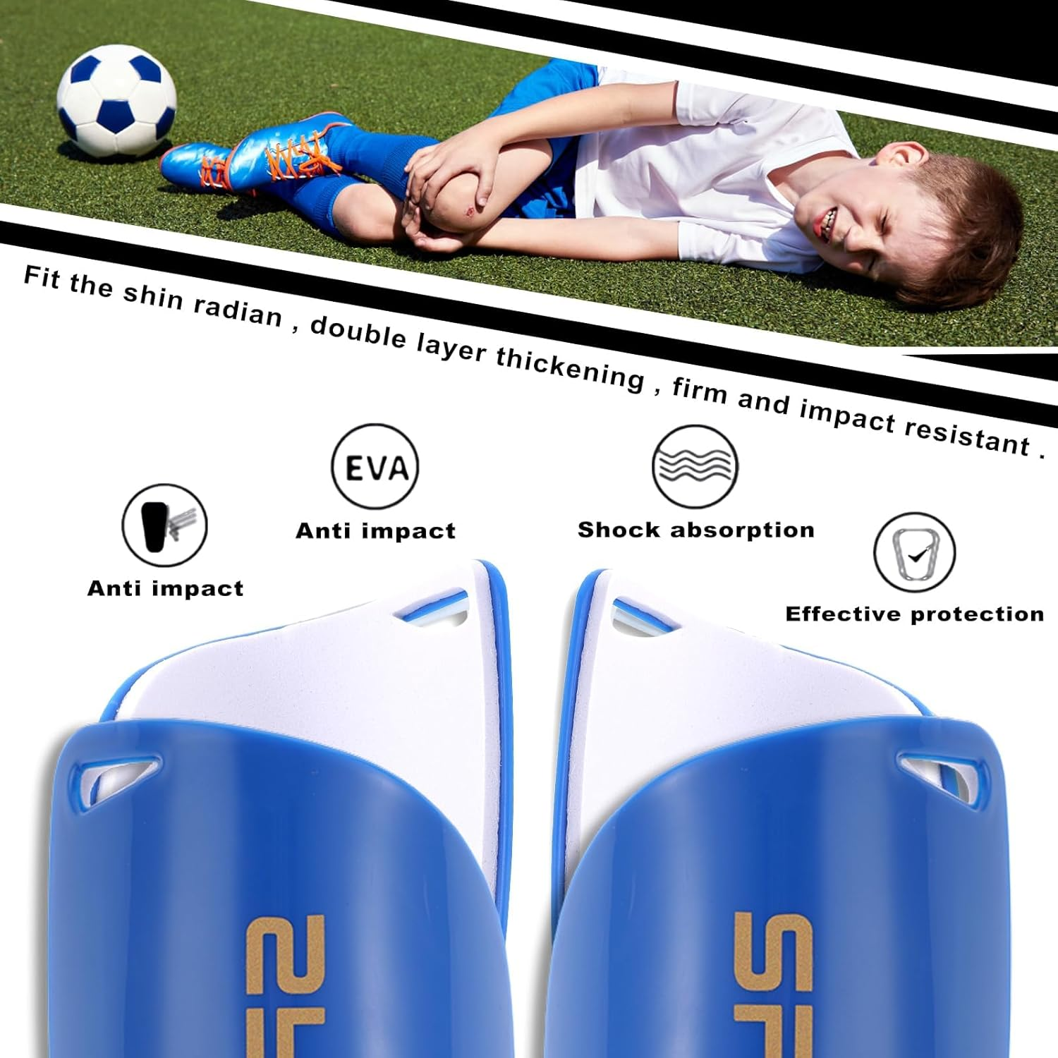 Football Shin Guards and Sleeves for Kids, Shin Pads and High Elastic Long Soccer Socks for 9-13 Years Boys Girls Children, Kids Football Socks for Football Games Leg Calf Protective Gear image number 1