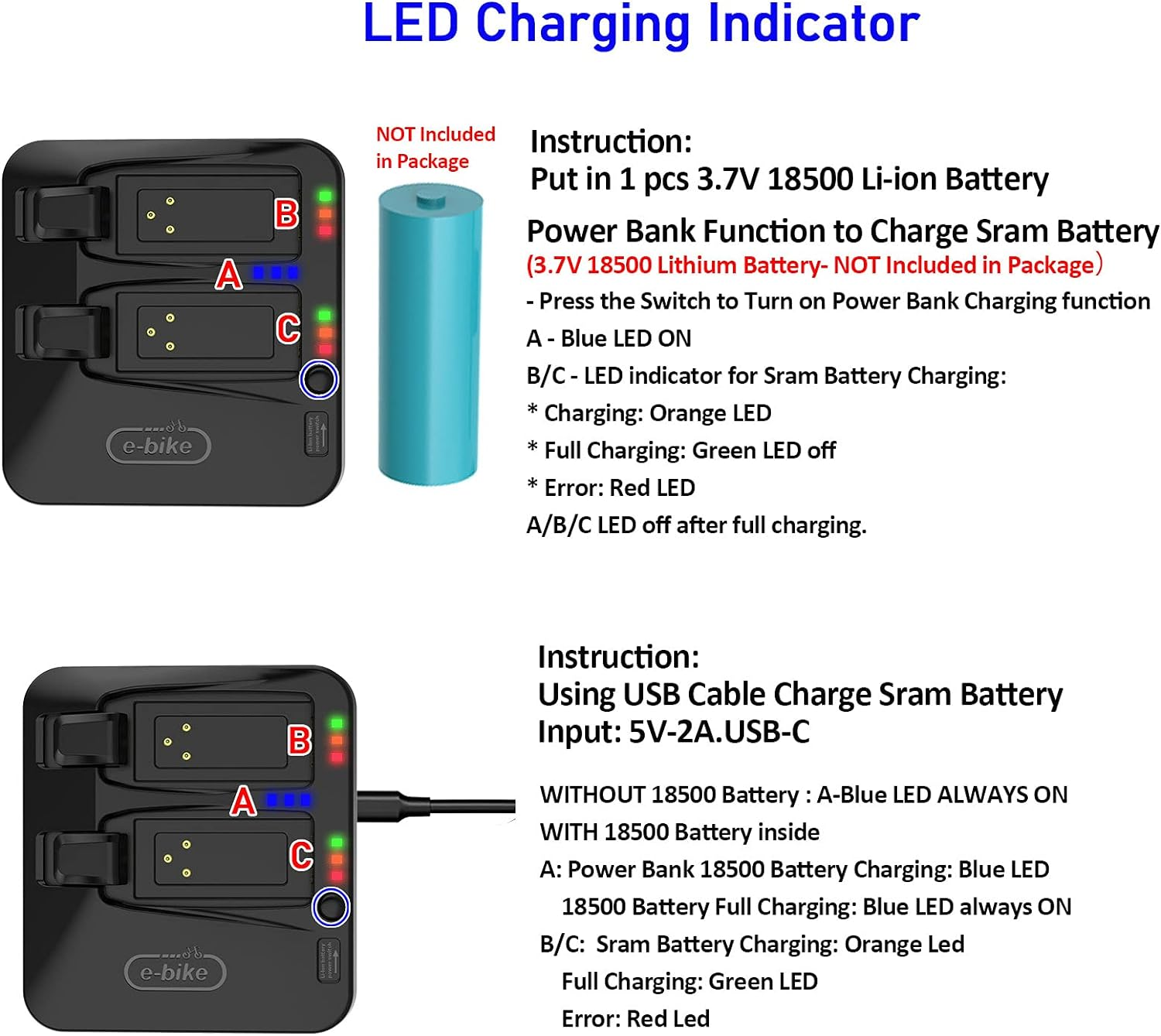 2 -Port Battery Charger for SRAM Etap AXS GX Rival XX1 X01 Battery [Front/Rear Derailleur] image number 5