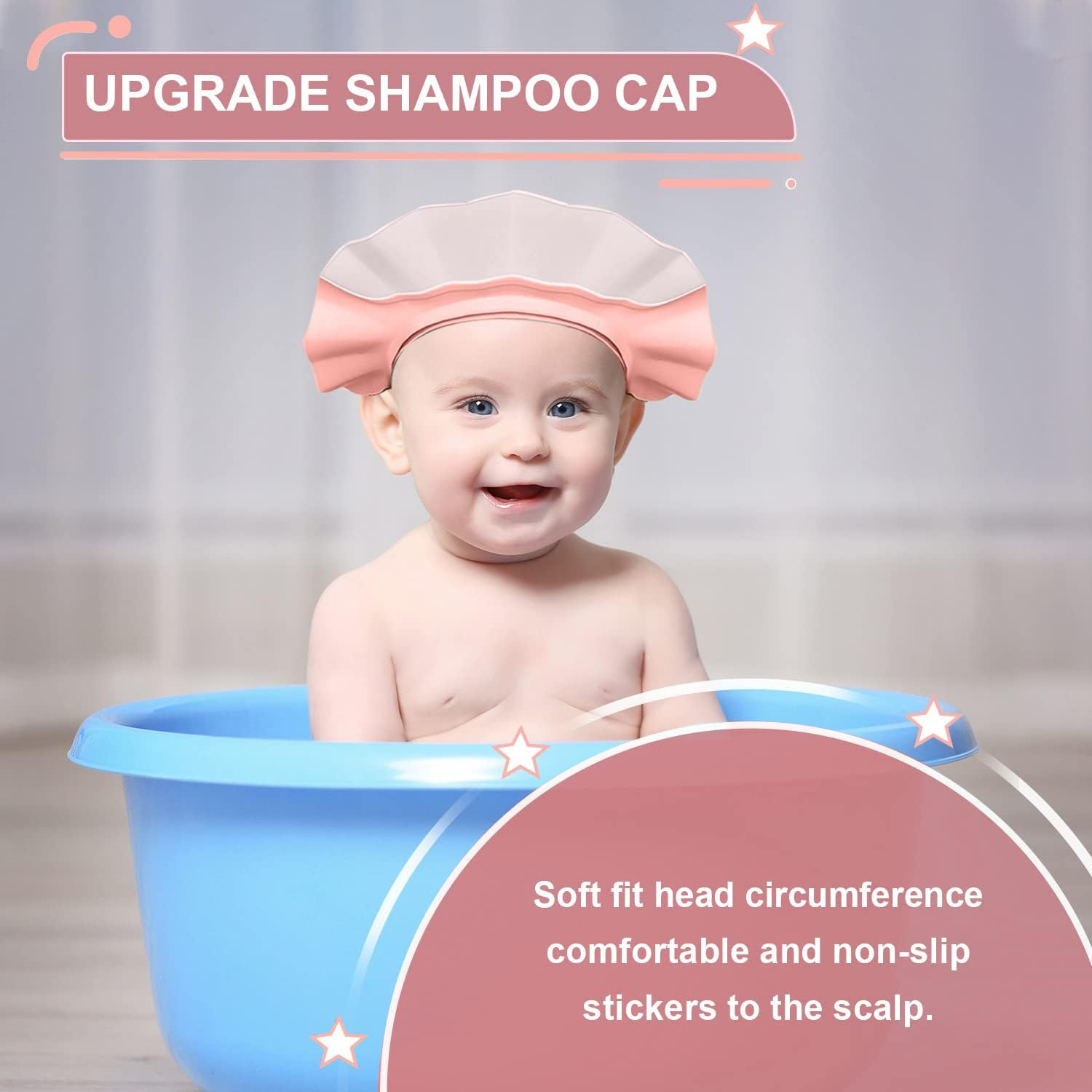 Baby Shower Shampoo Cap, Adjustable Baby Hair Washing Guard Shampoo Hat Bath Shield Visor Hat Eyes Ears Head Protection Waterproof Soft Silicone Shower Cap for Kids, Toddler, Girls, Boys, White Pink image number 6