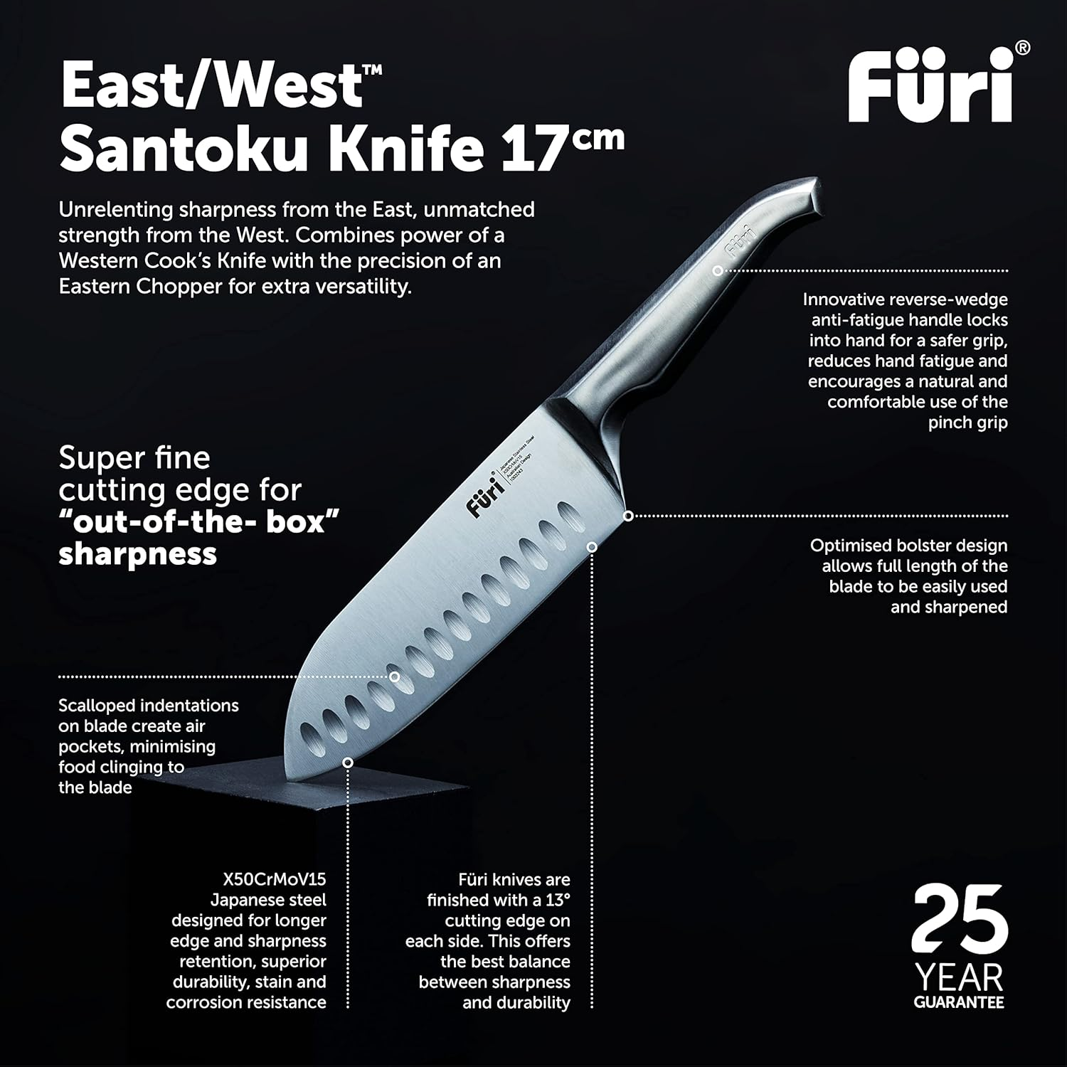 Furi Pro Acacia Knife Set 3 Pc, Beautiful Acacia Wood Gift Box with Three Premium Knives for a Superior Cutting Performance, Stainless Steel Blades, Ergonomic Reverse-Wedge, Anti-Fatigue Handle image number 3