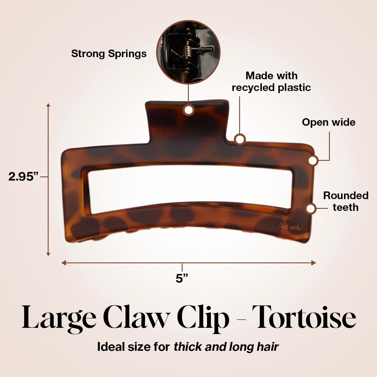 Kitsch Assorted Hair Claw Clips for Women, Recycled Plastic Large Claw Clips & Medium Rectangle Claw Clips & Small Open, Shaped Flat Lay Hair Clip, Matte Claw Clip - 3 Pcs Black & Tortoise image number 5