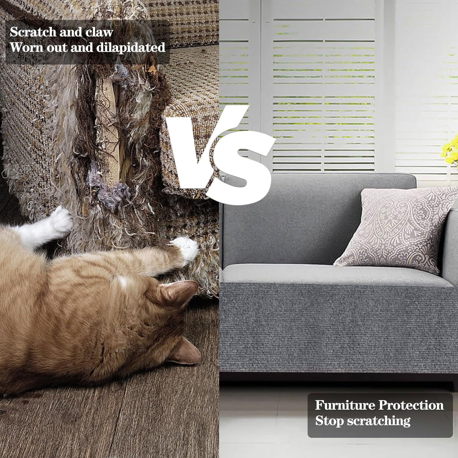 Rigidstone Cat Scratching Mat, DIY Cut to Size, Self-Adhesive Carpet, Cat Sofa Scratch Mat, Cat Wall Scratch Protection, Cat Scratch Mat for Protects Carpets, Sofa, Furniture Protection (Grey, 30 X