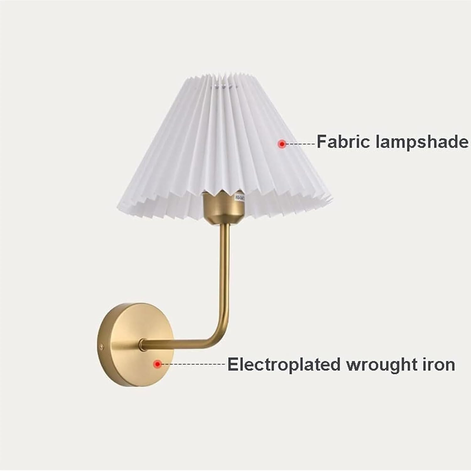 Metal Wall Lamp Lighting Fixture Wall Lamp with Pleated Fabric Lampshade LED Wall Lamp for Bedroom Bedside Bathroom Wall Lighting image number 1