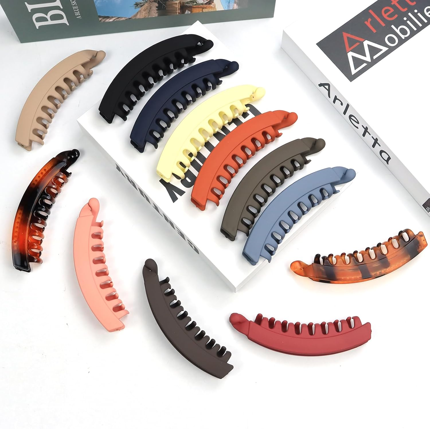 Pack of 12 Banana Clip Hair, Banana Clip Thick Hair, Banana Hair Clips Ladies, Vintage Banana Hair Clips Ponytail, Hair Clips for Women and Girls, Bananas (12 Colours) image number 1