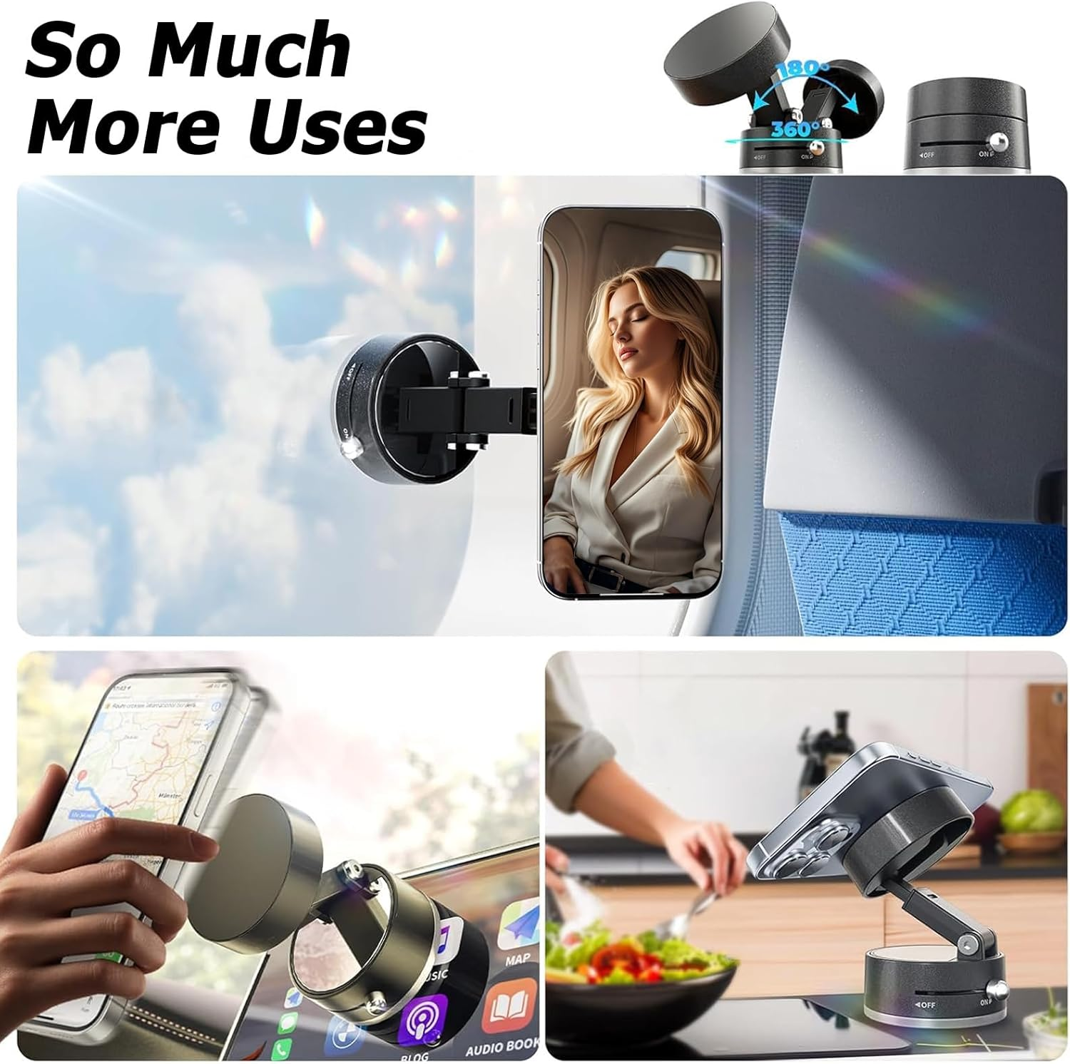Vacuum Magnetic Phone Holder, 2025 New Foldable & Retractable Car Mount, 360&deg; Adjustable Suction Cup Stand for Iphone 16/15/14/13/12 & Suction Phones, Idea for Car/Mirror/Gym/Smooth Surfaces (Black) image number 5