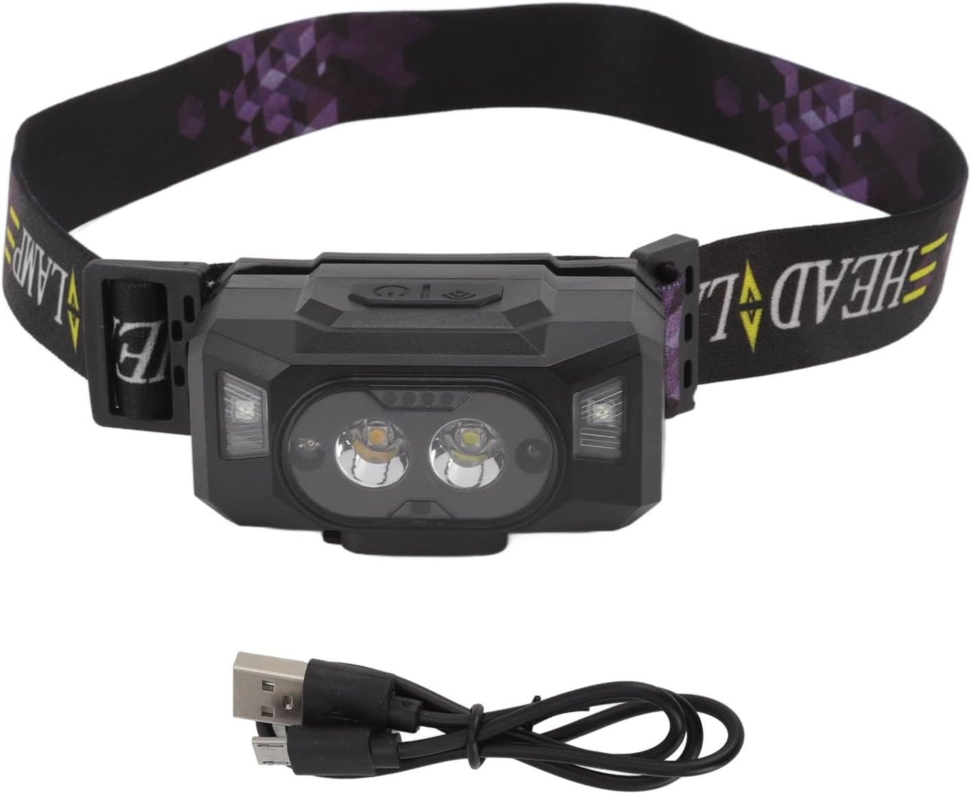 LED Sensor Headlamp Three Color Light Source Rechargeable Outdoor Strong Light Headlamp Running Camping ABS Headlamp White Warm Red Light image number 1