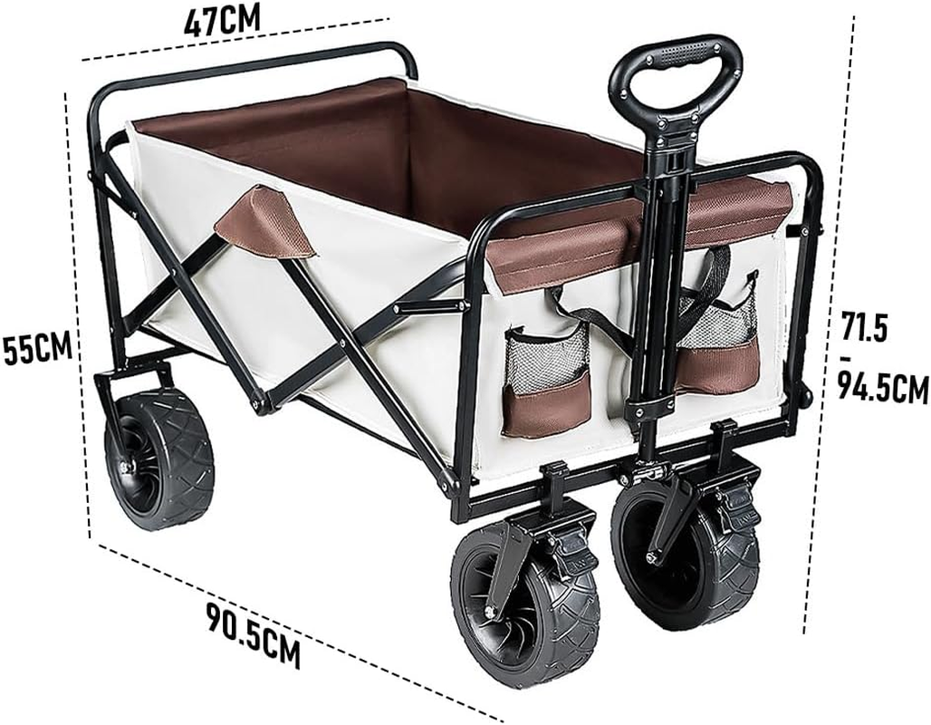 Folding Wagon Cart Camping Cart Beach Trolley Heavy Duty Collapsible Wagon Adjustable Utility Grocery Wagon with Pockets, Adjustable Angle Handle Large Wheels with Lock, 200KG Loading image number 5