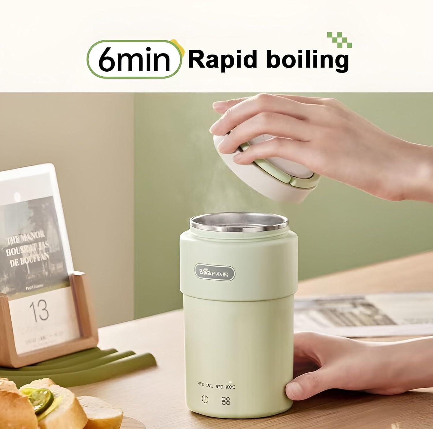 Electric Tea Kettle Portable Mini Coffee Kettle, with 4 Variable Presets, Personal Hot Water Boiler 304 Stainless Steel with Auto Shut-Off & Boil Dry Protection, 12H Keep Warm (Green) image number 1