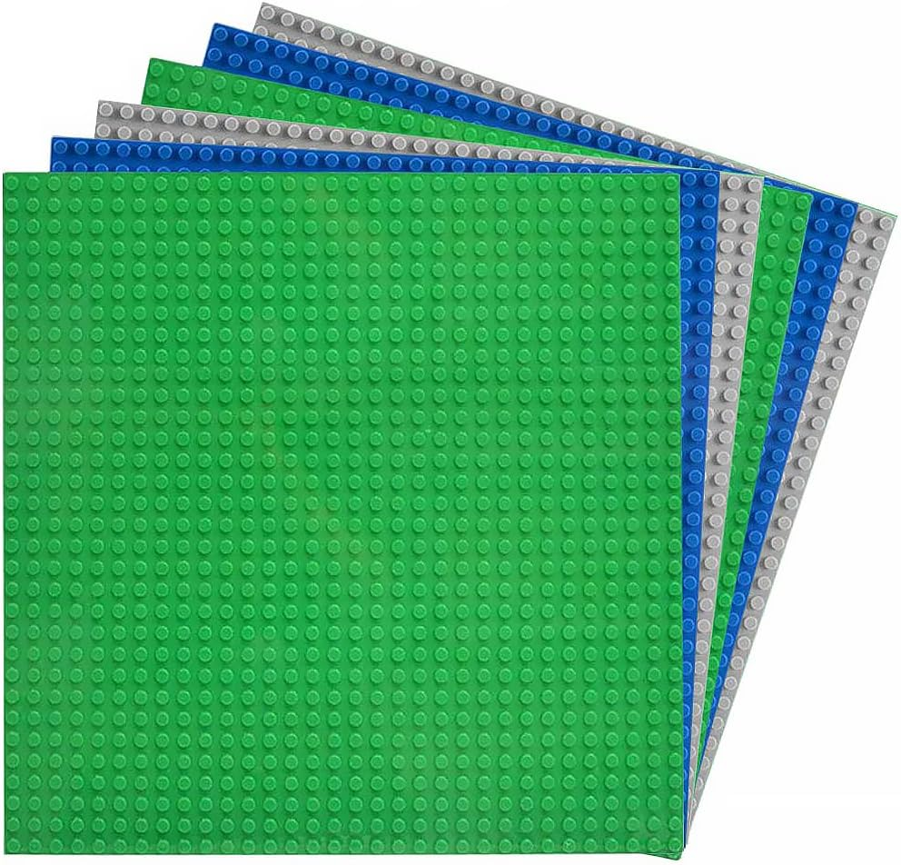 Classic Baseplates Building Bricks Base Plates 25CM X 25CM Compatible with Major Brand Toy Blocks Pack of 6 Blue Gray & Green image number 1