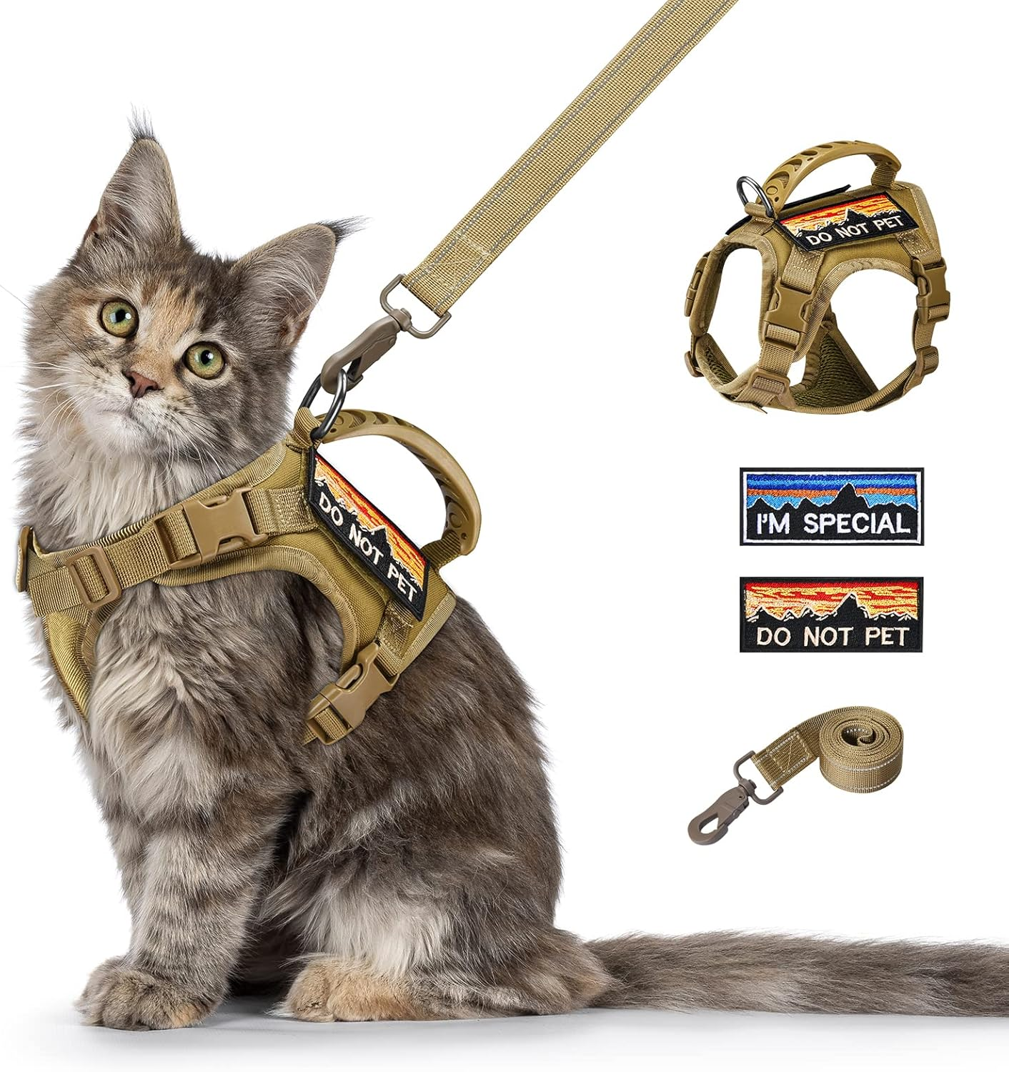 Nanappice Tactical Cat Harness and Leash for Walking Esacpe Proof,Adjustable Soft Mesh Large Cat Vest with Rubber Handle Easy to Control,Molle Pathes