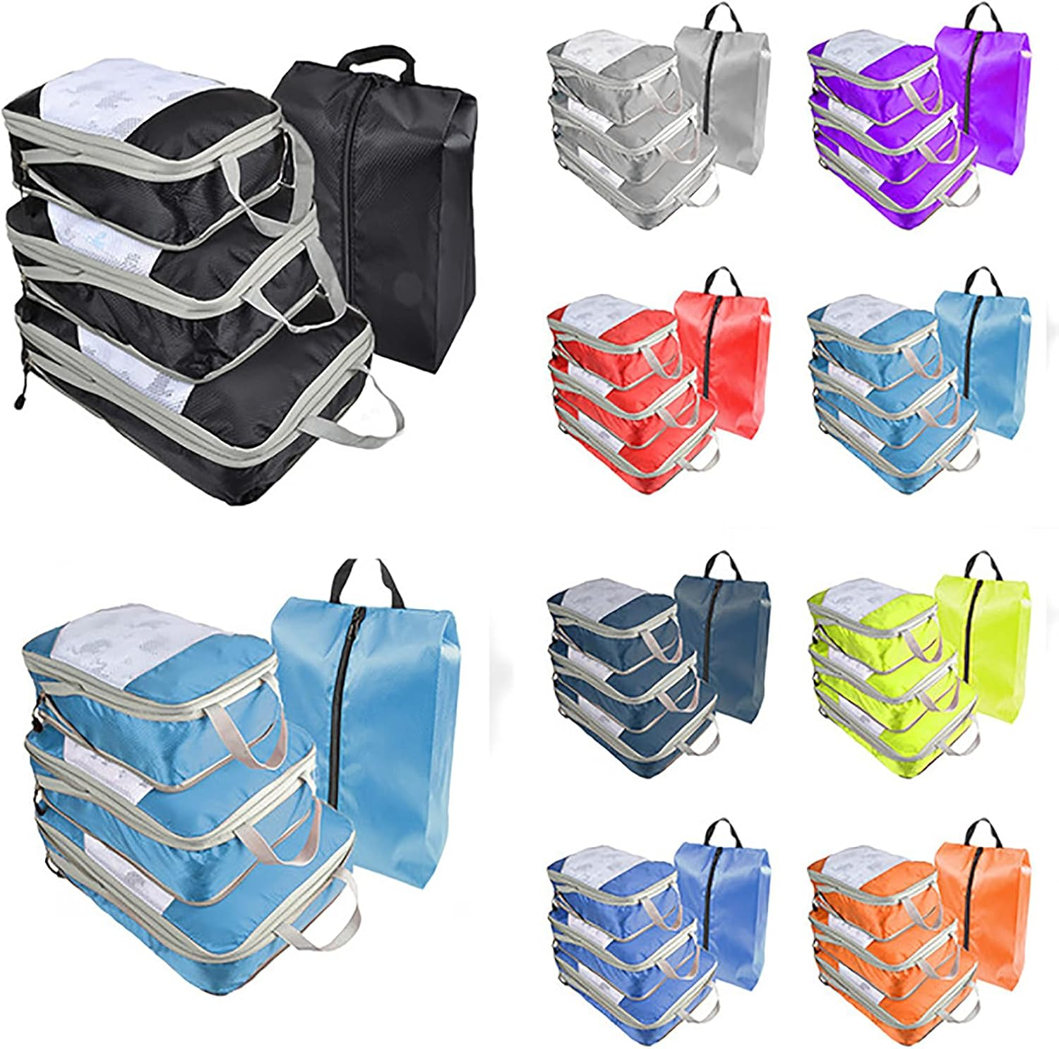 Packing Cubes for Travel, 4Pcs Travel Cubes Set Foldable Suitcase Organizer Lightweight Luggage Storage Bag Travel Packing Organizers,Black image number 1