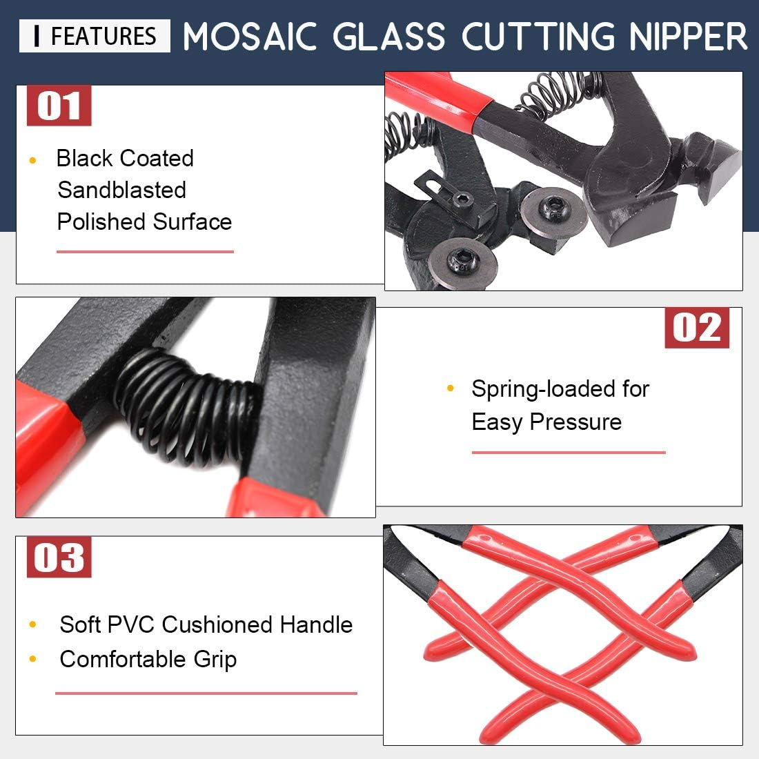 Hilitchi 12Pcs Heavy Duty Stained Glass Tools Mosaic Tools Wheeled Glass Tile Nipper and Cutter Pliers and Diamond Coated Handle Grinding Tool Kit