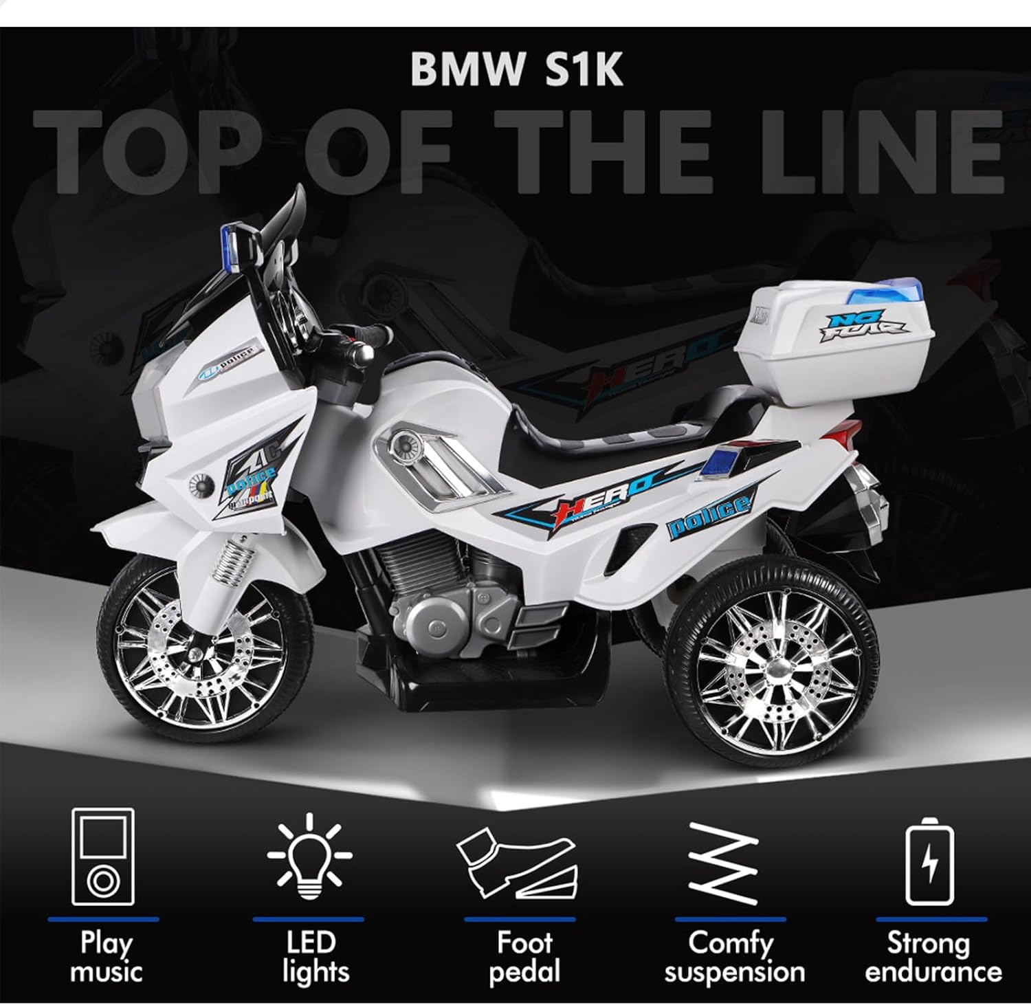 ALFORDSON Kids Ride on Car Motorbike 12V Eletric Dual Motor, Toy Tricycle with Music Player & Brilliant Lights, Ride-On Design Children Vehicle for Toddler, S1K Inspired, White image number 4