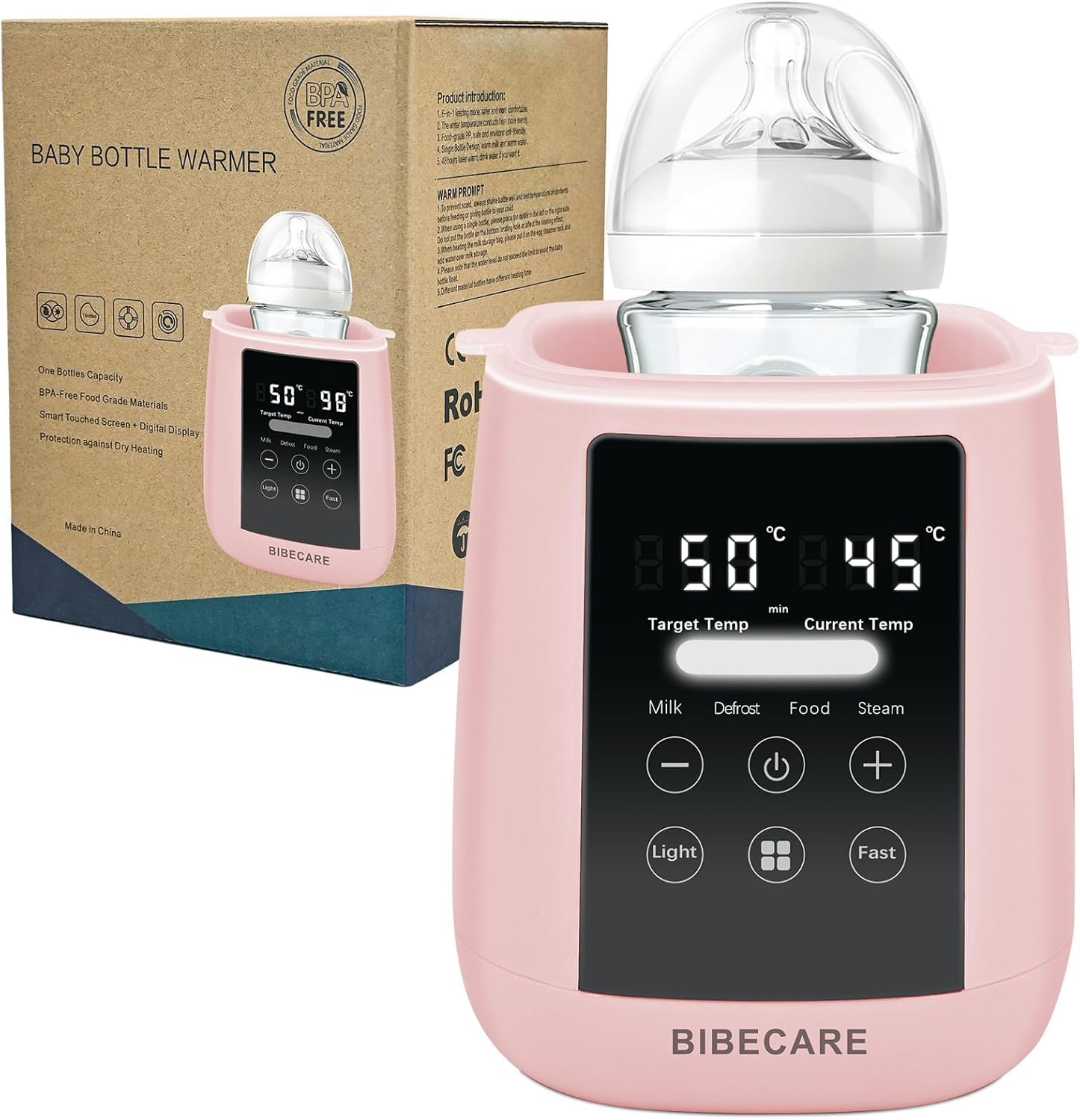 Bottle Warmer, Baby Fast Bottle Warmer for Breastmilk & Formula with Temp Display, Accurate Temperature Control, 9 in 1 Auto Shut-Off, Defrost, Keep 48H Warm & Night Light Heat Baby Food Jars