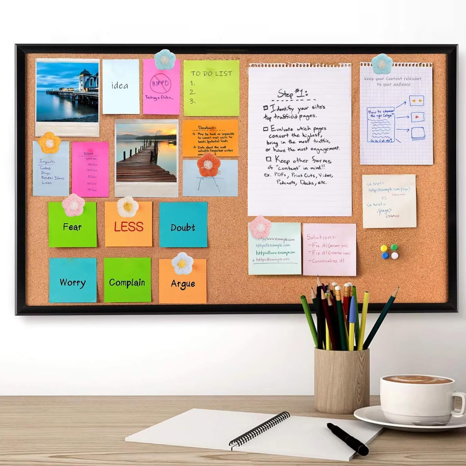 Funcyboo 30Pcs Cute Flower Push Pins, 6 Colors (White, Green, Blue, Pink, Yellow, Orange), Stainless Steel & Fabric, Decorative Office & Home Display image number 3